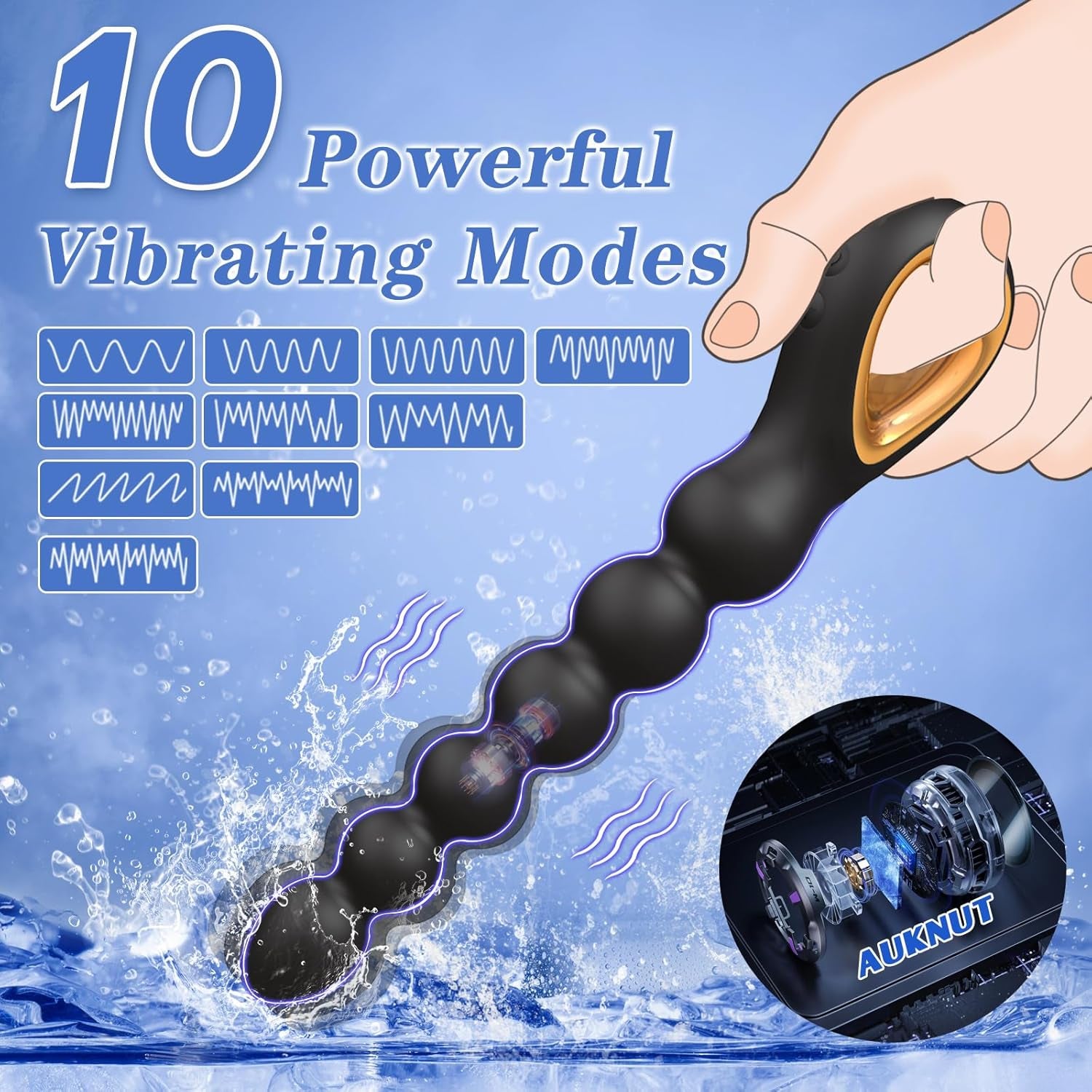 Vibrating Anal Beads Butt Plug, Rechargeable Flexible Butt Plug Prostate Massager with 10 Vibration Modes Anal Toys, Silicone Anal Beads with Pull Ring Design, Anal Toy for Men Women Couple - SinfulX - 