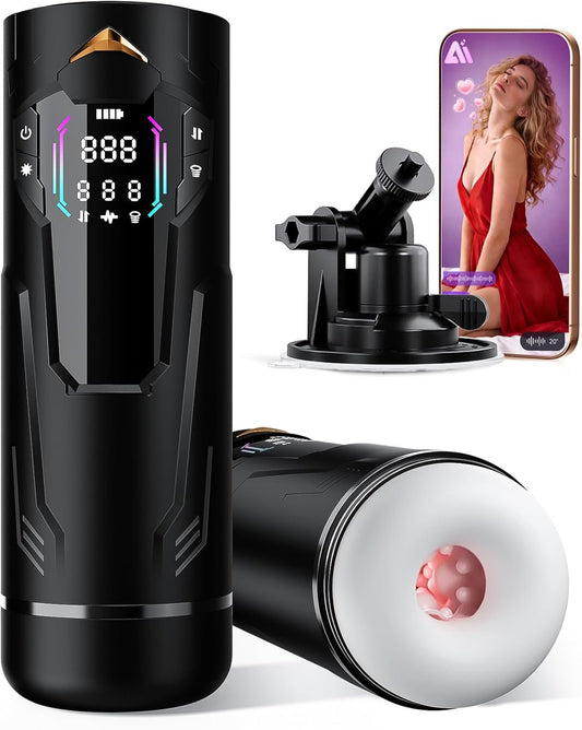 Sex Toys for Men Male Masturbator - AI APP Pocket Pussy Mens Sex Toy with 8 Sucking & Thrusting & Vibrating, Adult Toys Penis Pump Male Stroker, Sex Machine LCD Display & Suction Base - SinfulX - 