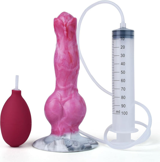Squirting Dog Knot Dildo Realistic Wolf Ejaculating Pink Dildos with Powerful Hands - Free Suction Cups Simulated Animal Dildos Adult Sex Toys Anal Plug for Beginners Men Women Couples - SinfulX - 