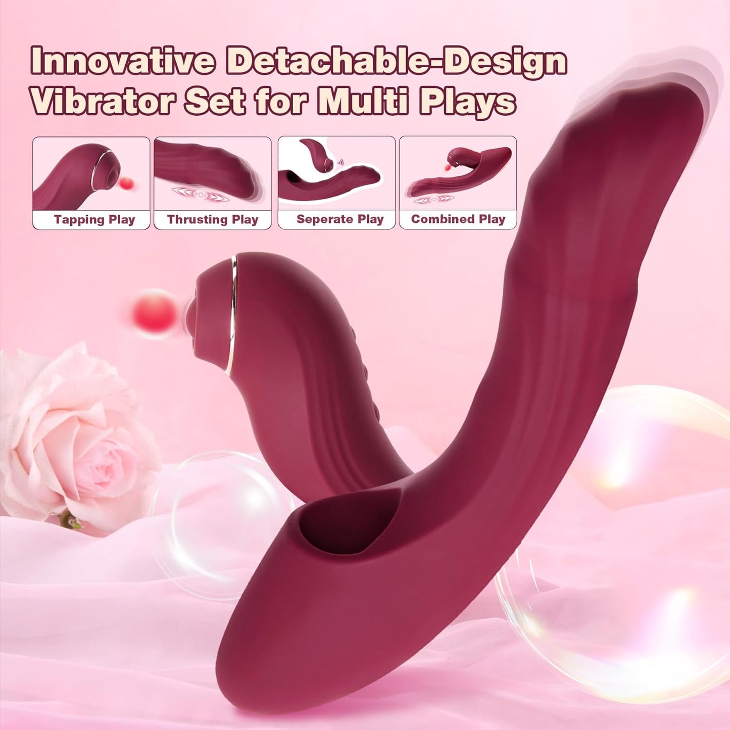 Vibrator Sex Toys Adult Dildo -  6 in 1 Detachable Set Heating APP Vibe with 7 Tapping 7 Thrusting 10 Vibration, Female True Clit Nipple G Spot Anal Stimulator for Women Men Couples Game