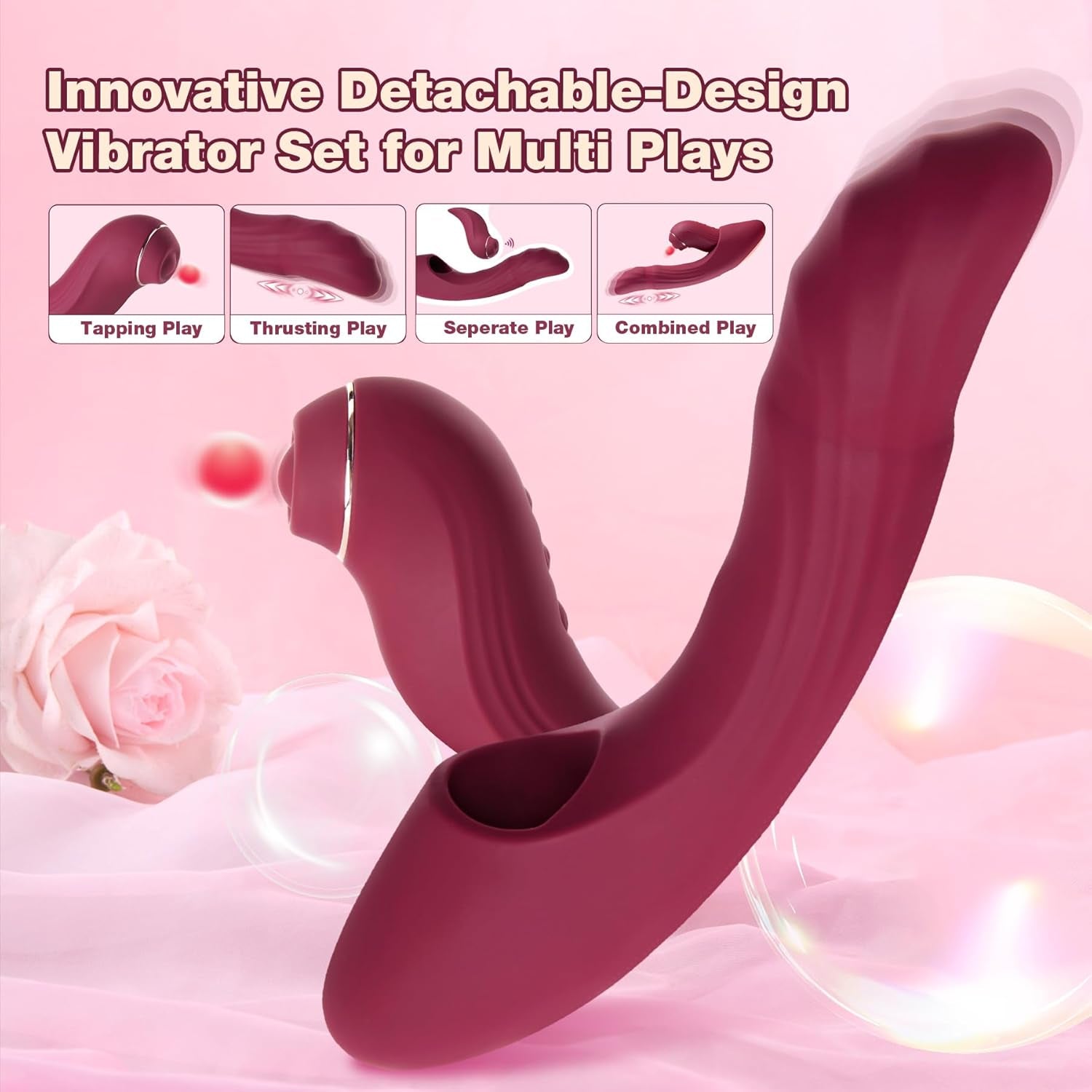 Vibrator Sex Toys Adult Dildo -  6 in 1 Detachable Set Heating APP Vibe with 7 Tapping 7 Thrusting 10 Vibration, Female True Clit Nipple G Spot Anal Stimulator for Women Men Couples Game