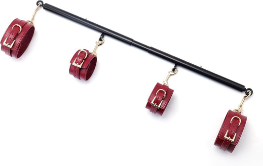 Spreader Bar Heavy Duty Stainless Steel Expandable Bar Home Gym with 4Pcs Furry Crocodile Red Adjustable Strap,Sports Aid Training Pilates Aid Kit,Indoor Yoga Set - SinfulX - 