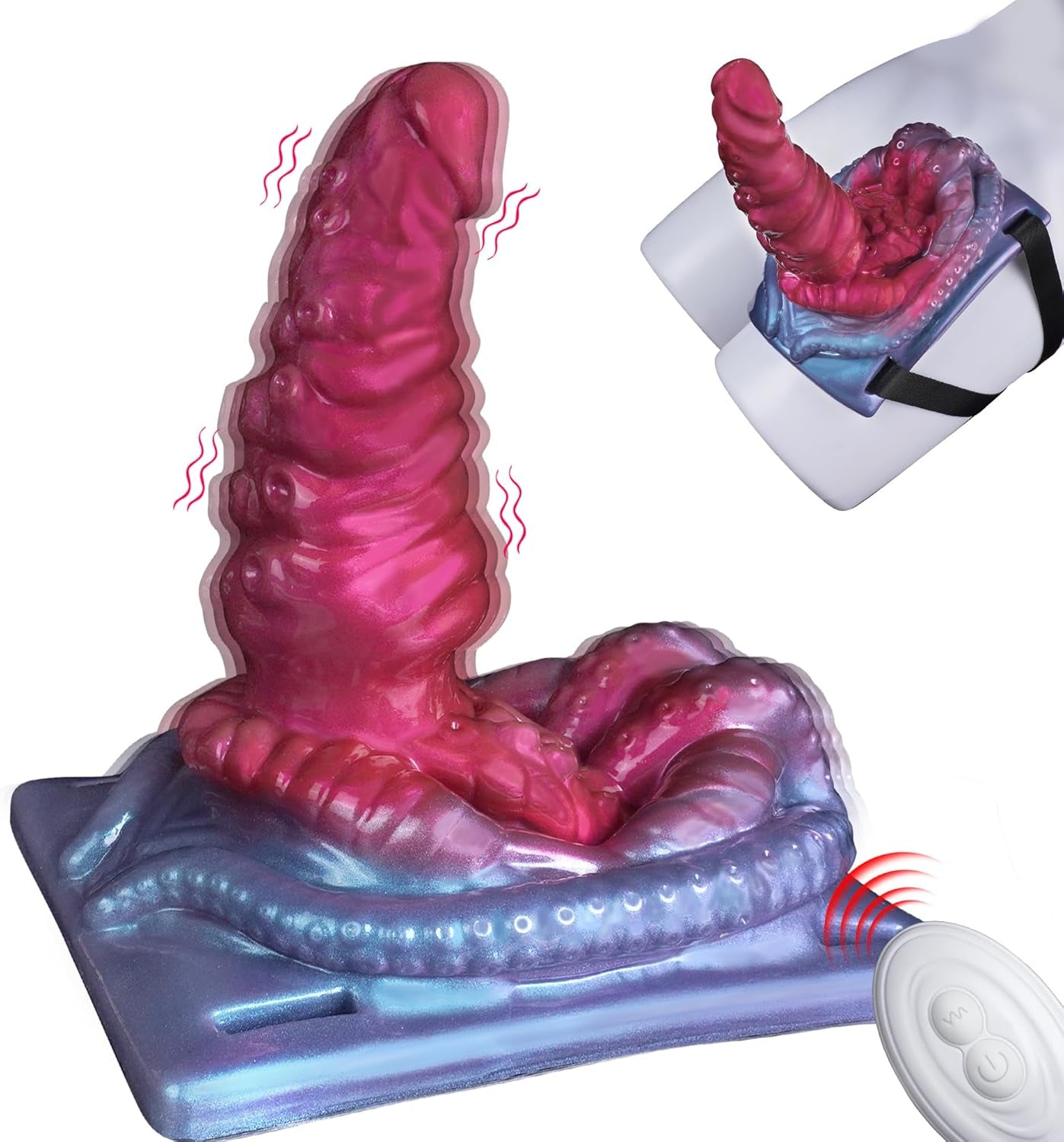 Monster Fantasy Dildo Riding Grinder Sex Toy, Vibrating Tentacle Alien Dildo Sit and Ride Vibrator with 10 Vibrations, G Spot Clitoral Vibrator Remote Silicone Strap on Adult Sex Toy for Women Men - SinfulX - 