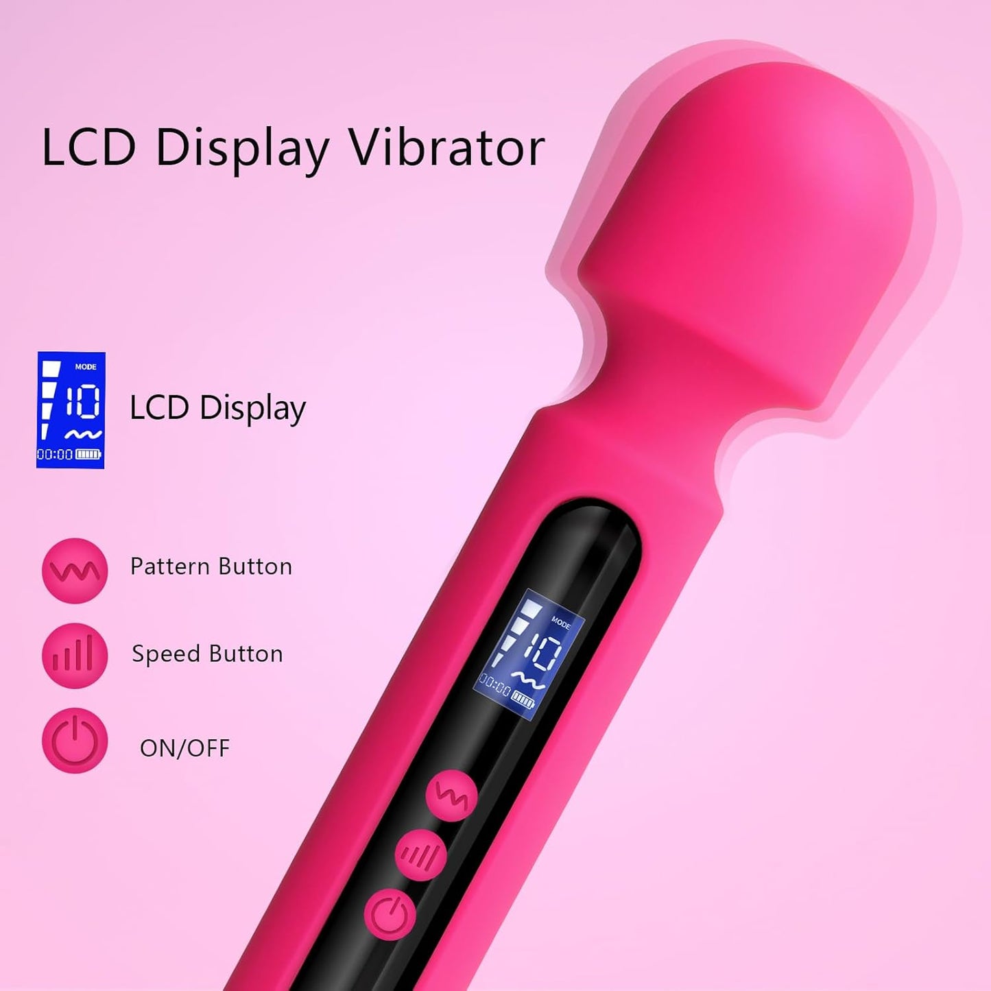 RoseCommand 12" Wand Vibrator LCD Display 10 Modes Waterproof - SinfulX - Personal Care > Sexual Wellness > Wand Vibrator