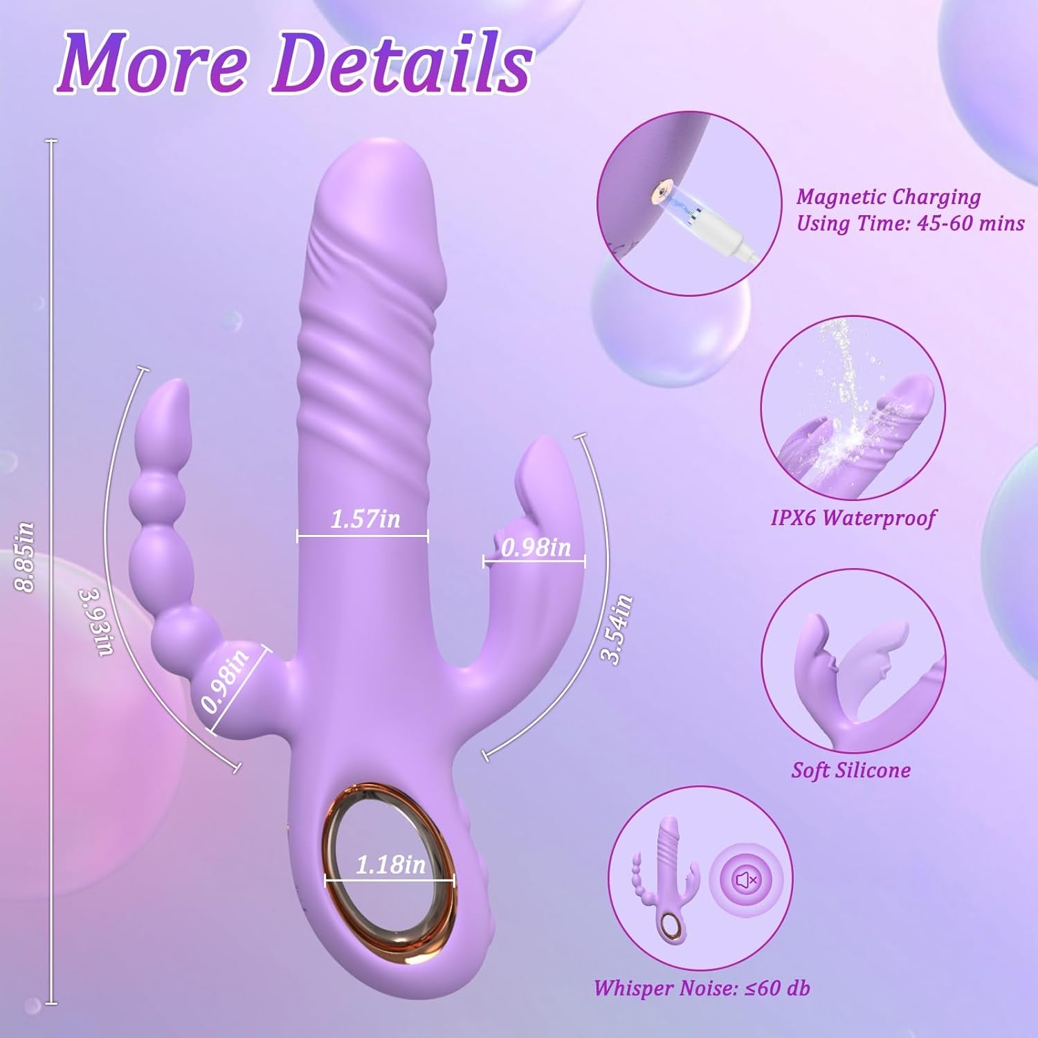 Thrusting Dildo Vibrator Sex Toys for Women, G Spot Anal Rabbit Vibrators Adult Sex Toys with 7 Powerful Speeds & 7 Vibrating Modes Upgrade Silicone Waterproof Rechargeable,Purple - SinfulX - 