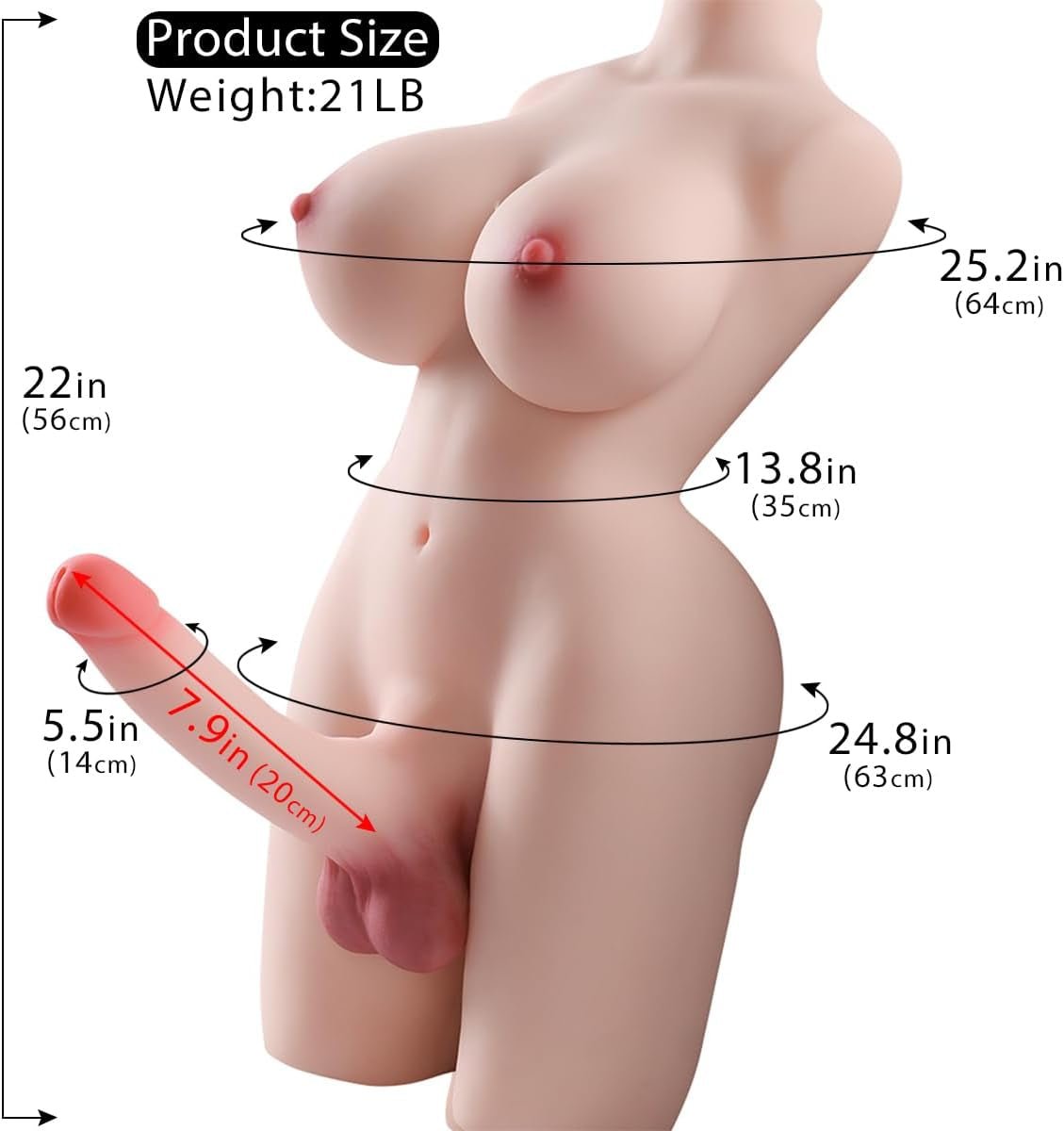 Life Size Shemale Sex Doll with Realistic Dildo Breasts Anal for Ass TPE Silicone Trans Sex Toys Adult Stuff Men Women Lifelike Full Body Dolls Torso Gay Male Female Couples Masturbator 20Lb - SinfulX - 