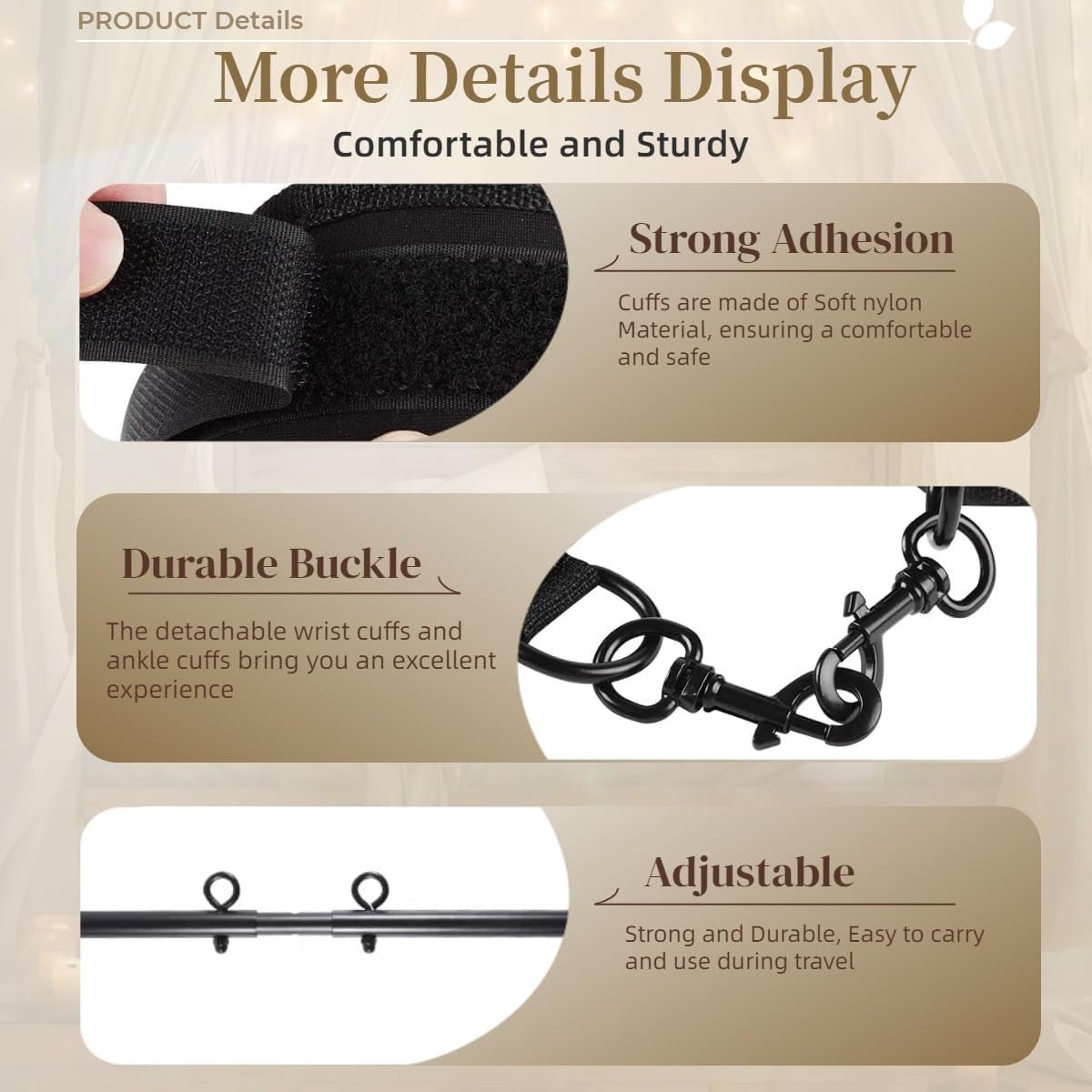 Spreader Bar Sex 2 Pieces Toys Restraints with Wrist Ankle Neck Collar for Women Bondage BDSM Set for Couples Adjustable Handcuffs Collar SM Games Sex Play 22 - 36Inch (Black) - SinfulX - 