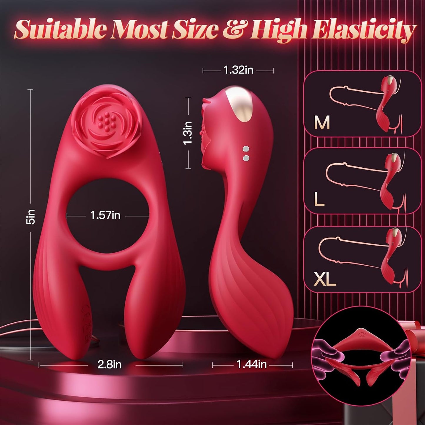 RoseTriad 3 Motor Cock Ring Clit Stimulator 7 Modes Silicone - SinfulX - Personal Care > Sexual Wellness > Couples Cock Ring