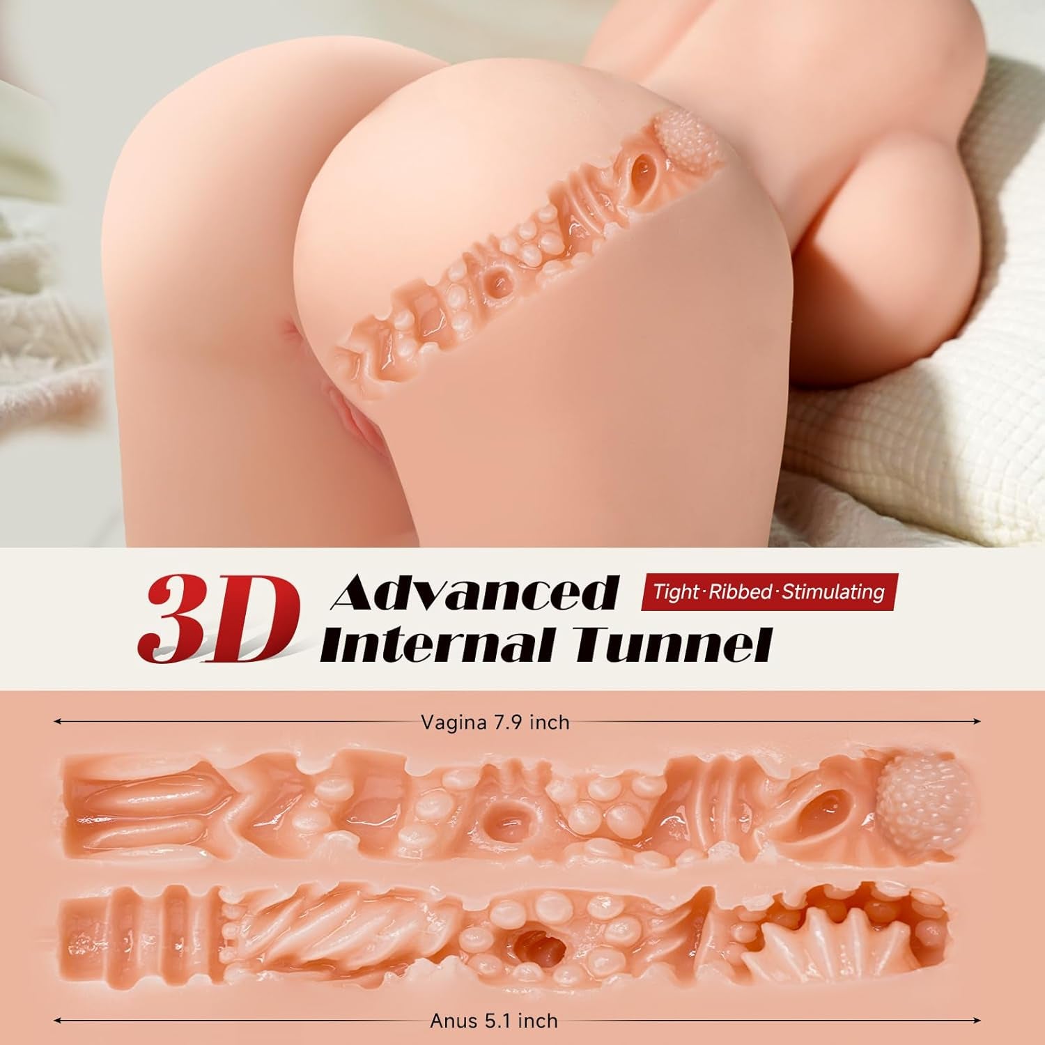 Life Size Sex Doll Male Masturbator - 17.6LB Realistic Torso Sex Dolls 2:1 Hip - To - Waist Ratio Big Boobs & Soft Ass, Pocket Pussy Built - In Adjustable Skeleton Sex Toy for Men Masturbation - SinfulX - 