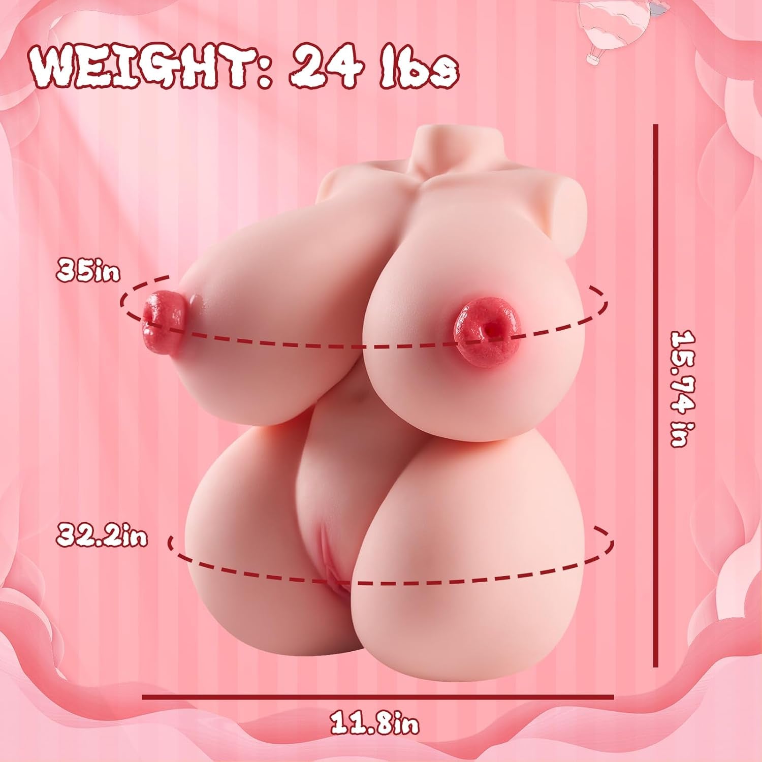 24Lb Adult Sex Doll Male Masturbator, 4 in 1 Female Torso Love Doll with Big Boobs, Big Ass, 3D Realistic Torso Sex Dolls Masturbation Penetrable Nipples Sex Doll for Men - SinfulX - 