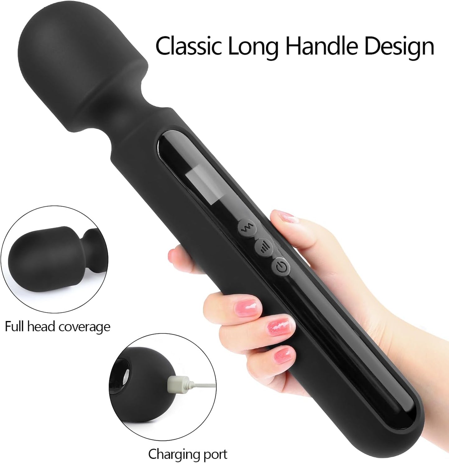 MidnightCommand 12" Wand Vibrator LCD Display 10 Patterns Waterproof - SinfulX - Personal Care > Sexual Wellness > Wand Vibrator