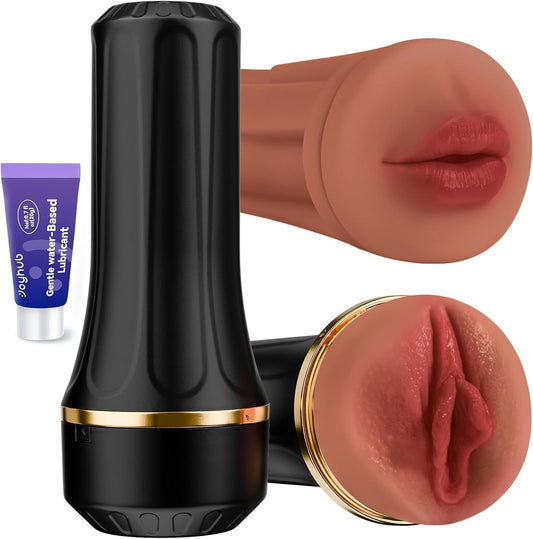 Sex Toys Male Masturbator with Dual Sleeves - 7.5In Pocket Pussy & Mouth Textured Soft TPE Channel Adult Blowjob Toys for Men, Adjustable Suction Male Manual Stroker, Easy - Clean & Discreet - SinfulX - 