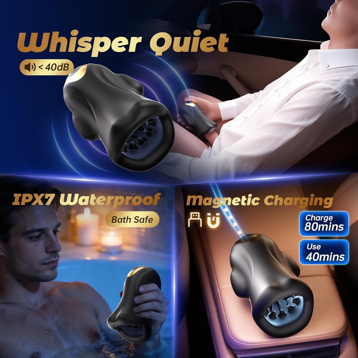 Male Sex Toys for Men Glans Vibrator, 4 - In - 1 Male Masturbator with 9 Vibrating Modes & 3 Motors & Smart AI Sync App for 360° Pocket Pussy Wrap, Penis Training Stimulator Blowjob Simulator Adult Toy - SinfulX - 