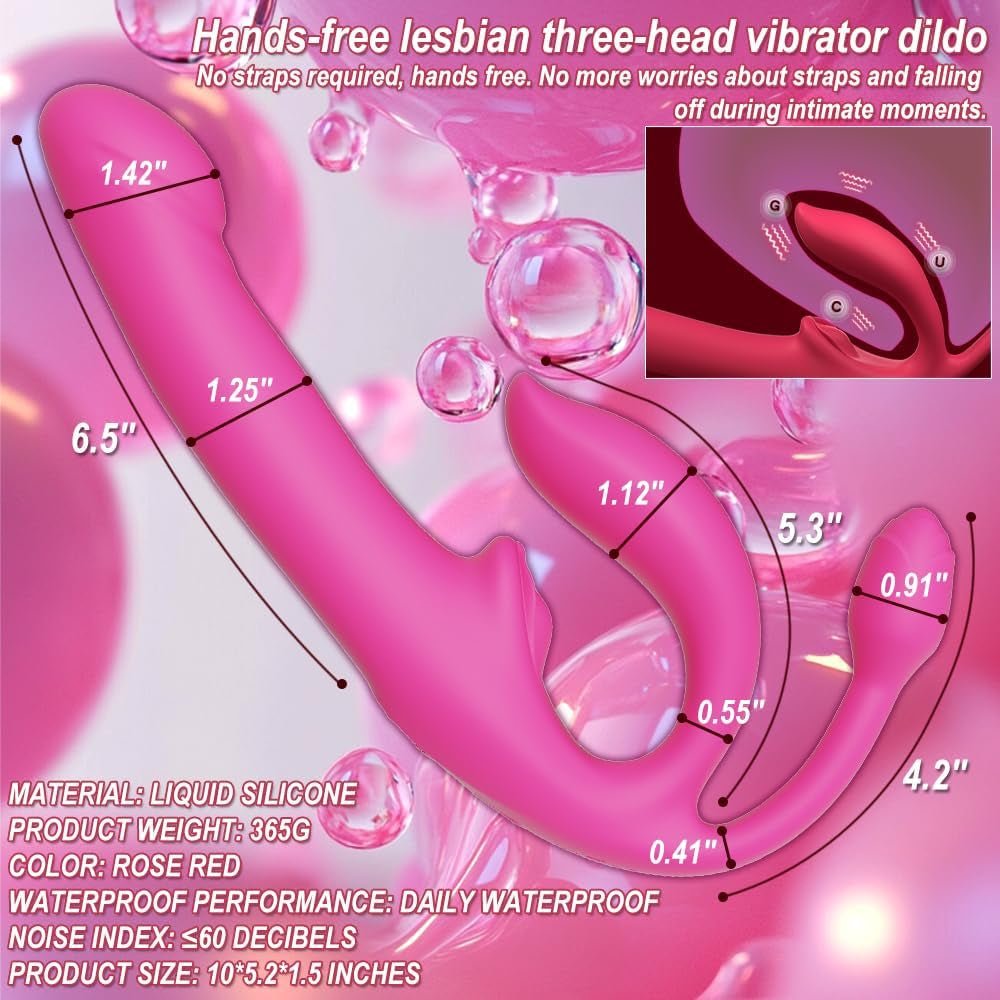QuadSync Triple Head Strapless Strap On Vibrator - SinfulX - Personal Care > Sexual Wellness > Strapless Strap - On