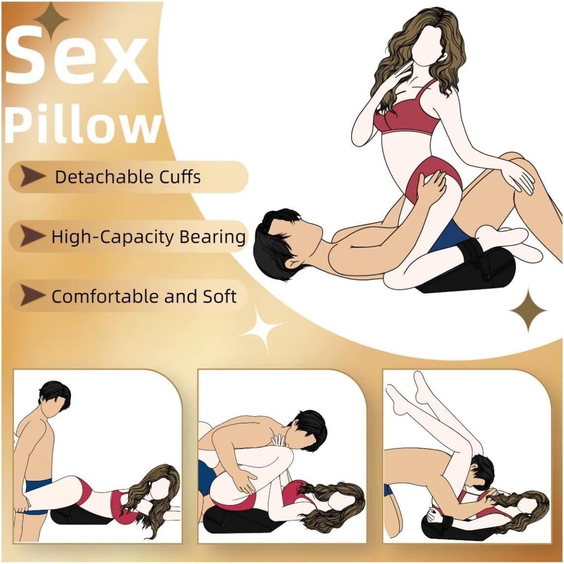 NoirBond Black Foam Positioning Wedge Pillow with Handcuffs - SinfulX - Personal Care > Sexual Wellness > Sex Pillow