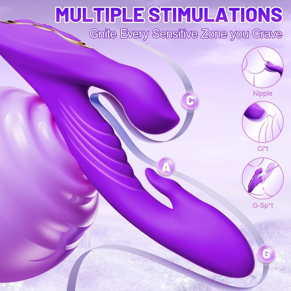 G Spot Tongue Vibrator,Rabbit Sex Toys for Licking Clitoris Stimulation with 10 Tongue Licking & Flapping Vibrating Mode, Rechargeable Waterproof Thrusting Dildo Adult Sex Toys for Women Couple Fun - SinfulX - 