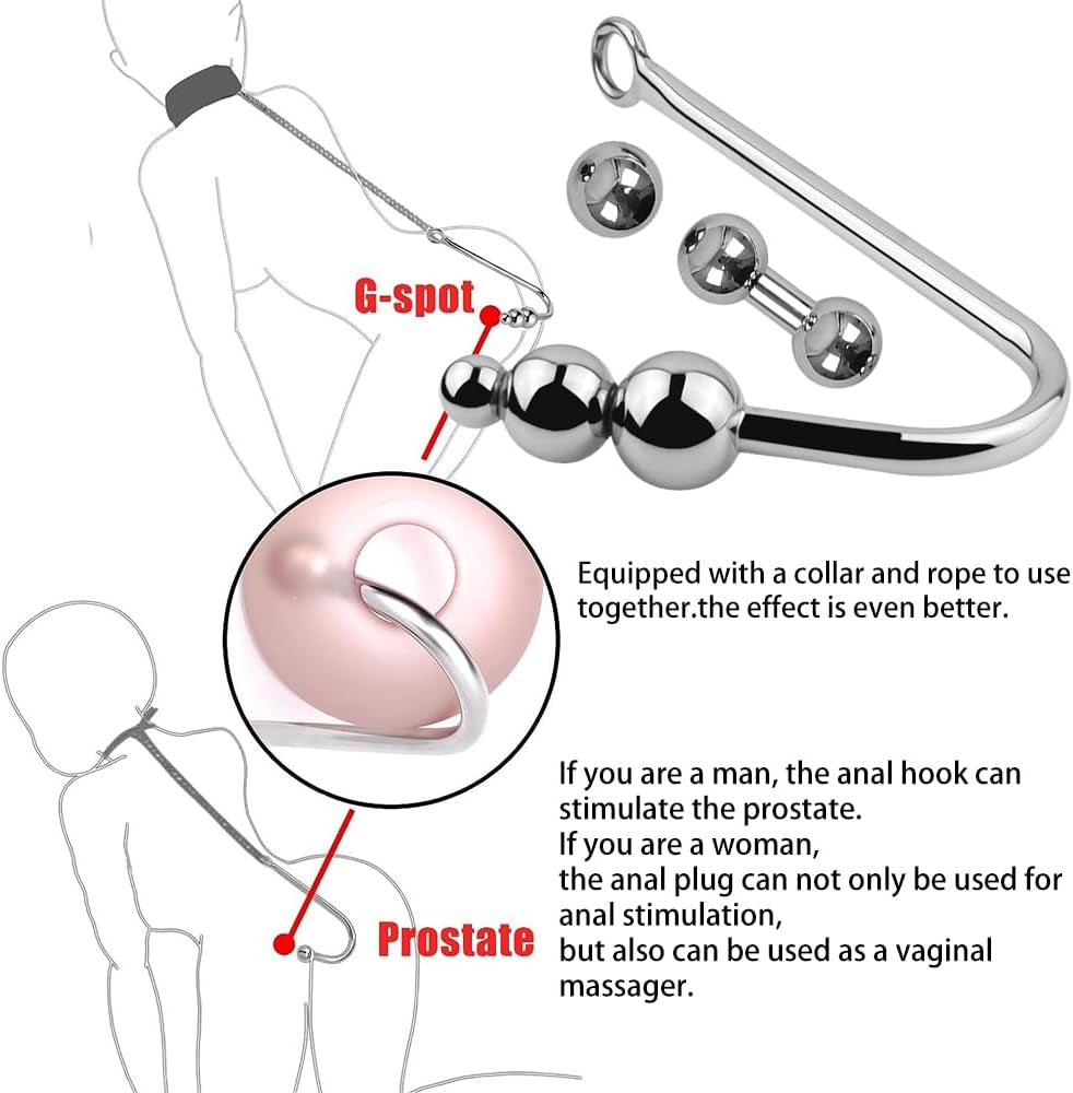 3 Interchangeable Balls Stainless Steel Anal Hook Fetish Bondage Hook Sex Toy for Unisex Adults Couple Lovers Butt Plug Prostate Massage G - Spot (Style B) - SinfulX - 