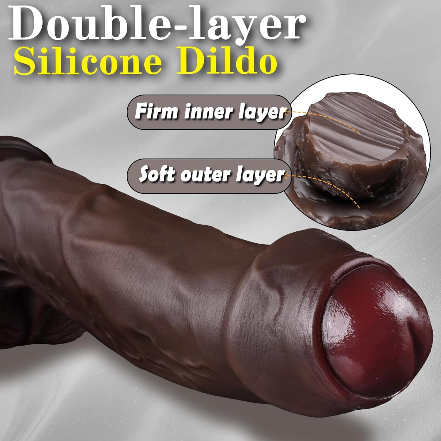 9.65" Squirting BBC Dildo Ejaculating Big Black Dildo, Huge Uncut Ejaculating Toy Made from Soft Dual Density Silicone, XL Realistic Dildos Foreskin Cock with Suction Cup, Adult Sex Toys for Women Men - SinfulX - 