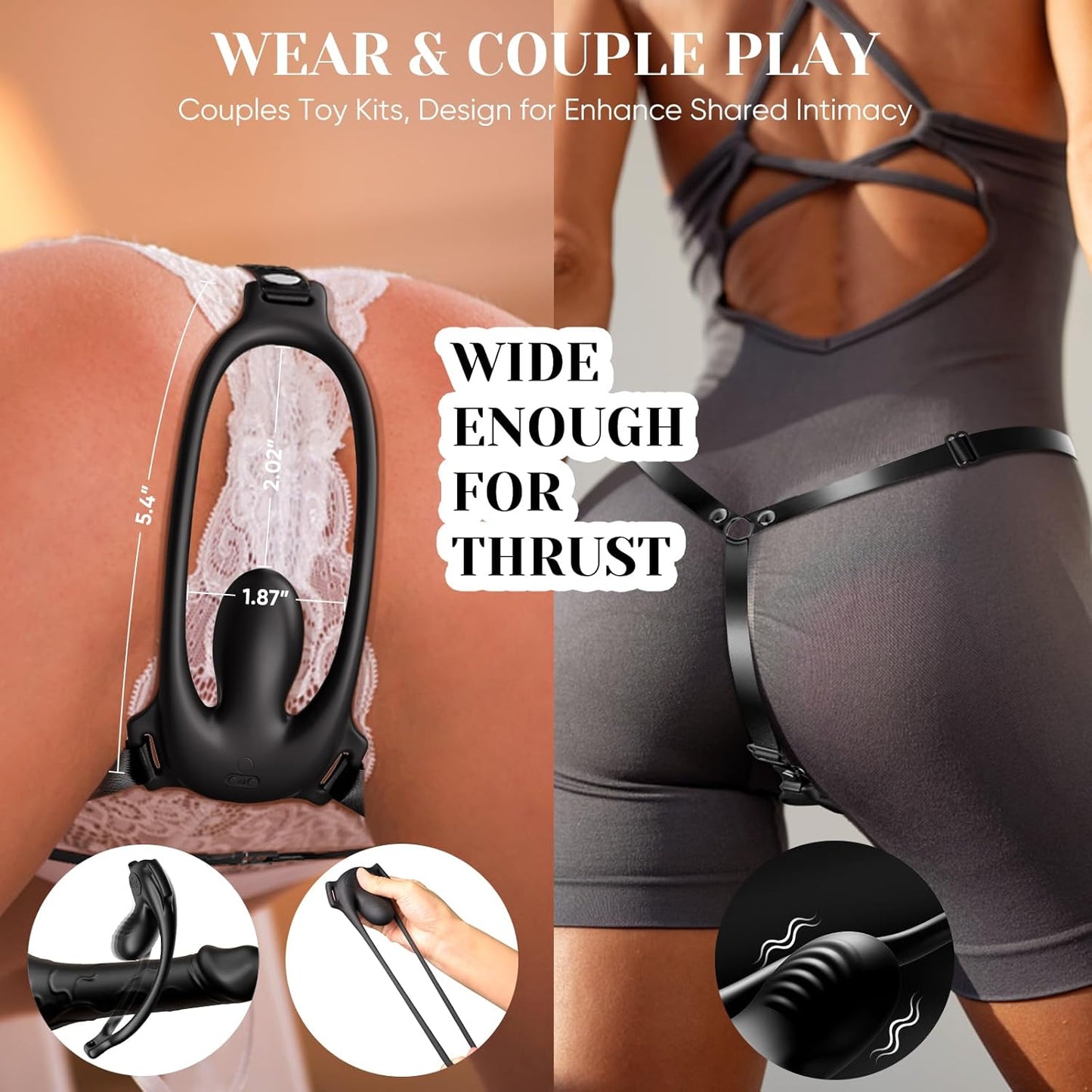 NoirControl Cock Ring Clit Vibrator Remote Harness 9 Modes - SinfulX - Personal Care > Sexual Wellness > Couples Cock Ring