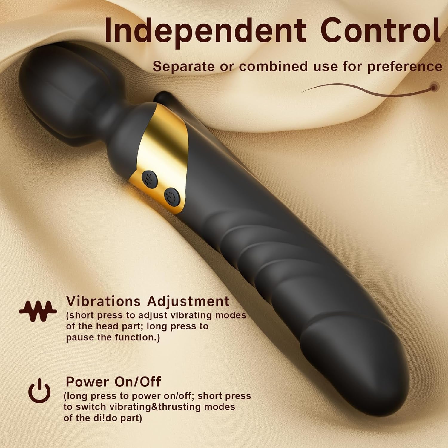 TwinThrive Dual End Wand Vibrator Thrusting Dildo 8+8 Modes - SinfulX - Personal Care > Sexual Wellness > Wand Vibrator