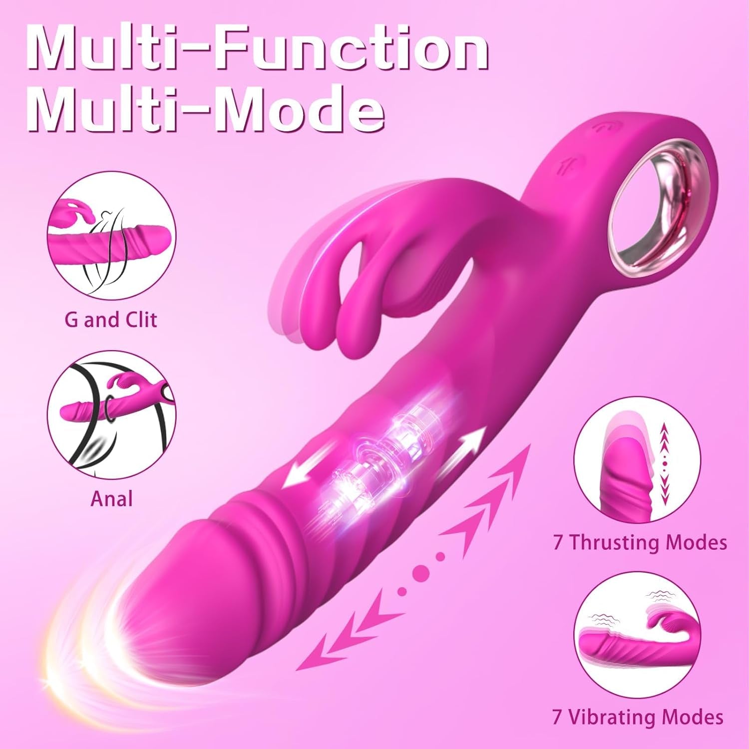Thrusting Vibrator Adult Sex Toys - Realistic Dildos Vibrators for Women Sex Toy with 7 Thrusting and 7 Vibrating Modes, G Spot Clitoral Rabbit Vibrator Sex Toys for Women Couples (Rose - 3) - SinfulX - 