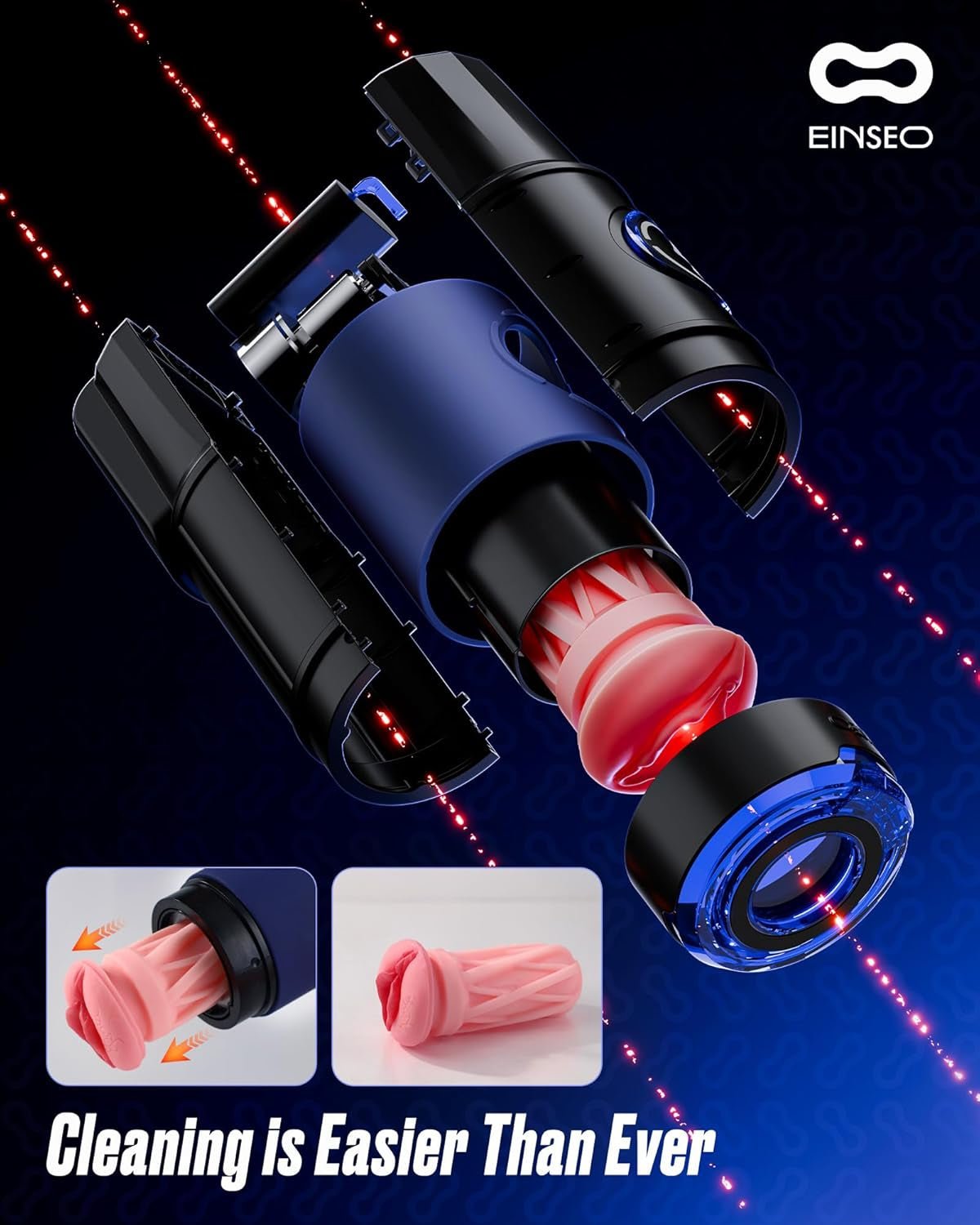 Male Masturbator Sex Toys for Men with 3 Replaceable Signature Sleeves, AI & APP Control Pocket Pussy, 5 - Speed Thrusting Male Stroker, 360° Real Warm Heating & Quiet Brushless Motor Adult Toy - SinfulX - 