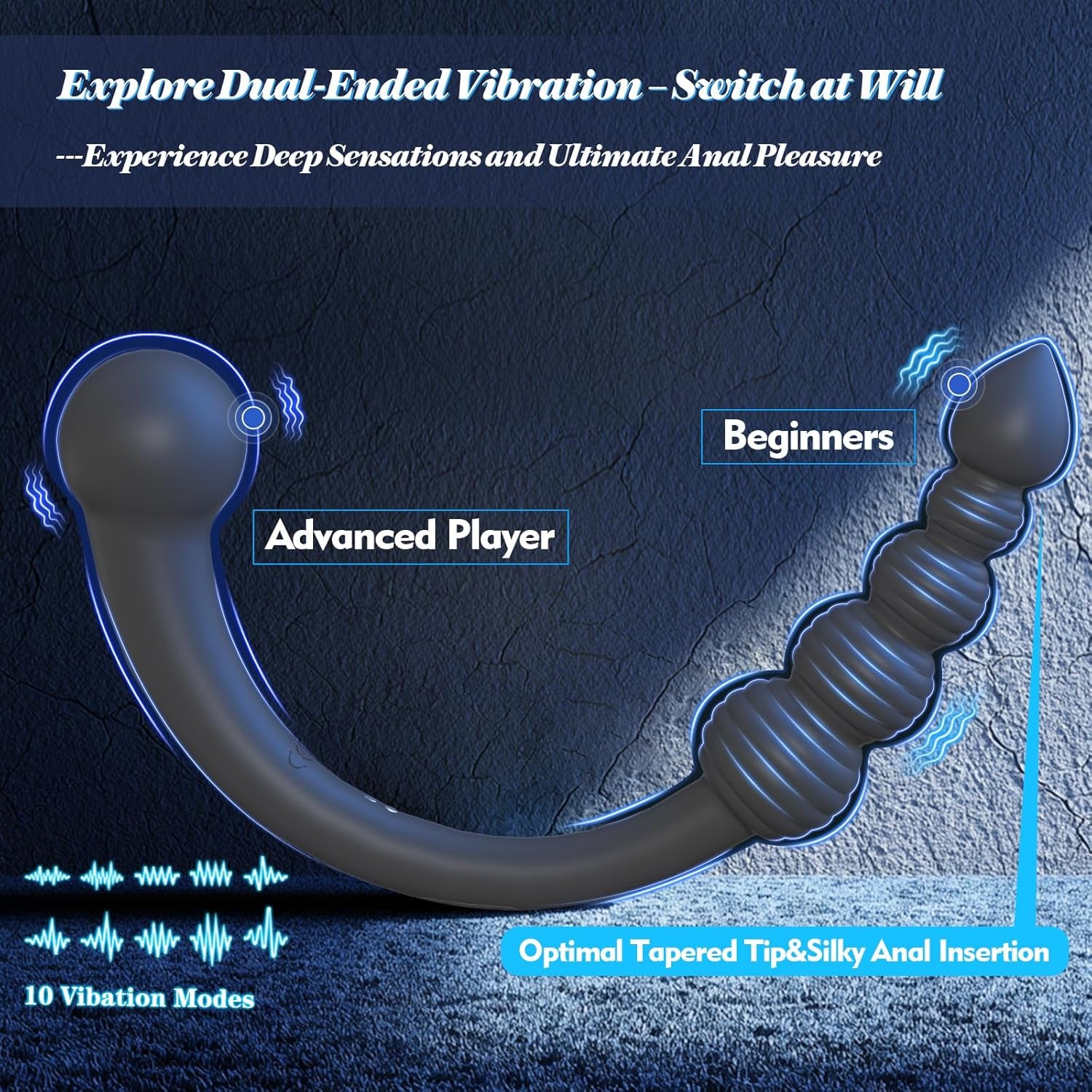 Dual - Ended Vibrating Prostate Massager Anal Beads Sex Toys, Curved Anal Dildo Butt Plug Vibrator, Male Adult Sex Toy for Men Women Couples, Long Prostate Wand Anal Trainer Game Play - SinfulX - 