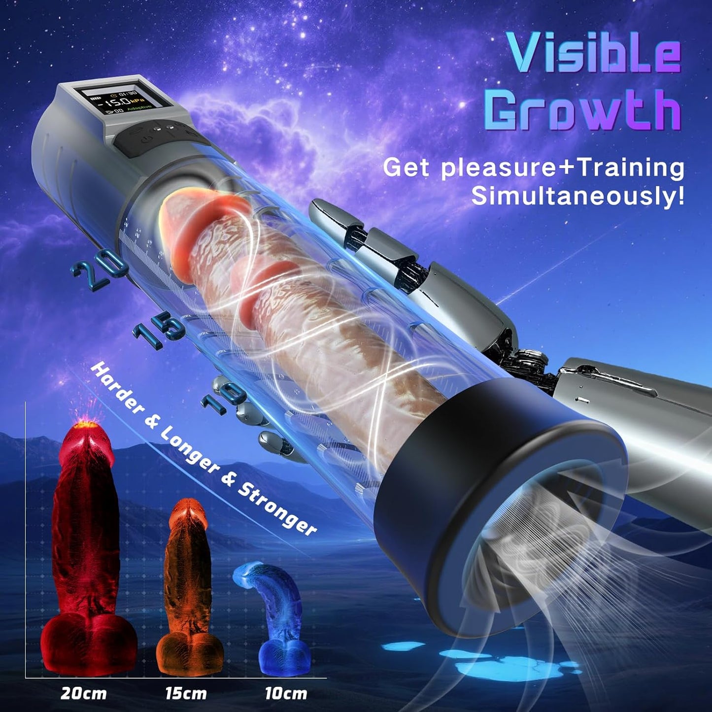 Penis Pump Sex Toys, Pussy Pump Sex Toys for Men Dick Pump with Adaptive Mode and 6 Sucking Modes, Sex Toys - Pumps & Enlargers Adult Toys for Penis Extender Penis Pumps with 6 Penis Rings - SinfulX - 