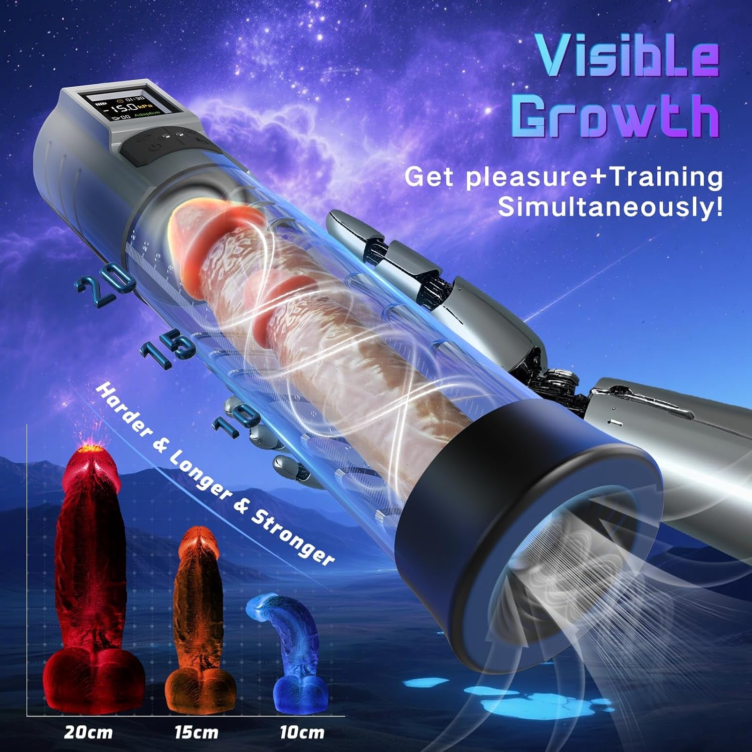 Penis Pump Sex Toys, Pussy Pump Sex Toys for Men Dick Pump with Adaptive Mode and 6 Sucking Modes, Sex Toys - Pumps & Enlargers Adult Toys for Penis Extender Penis Pumps with 6 Penis Rings - SinfulX - 