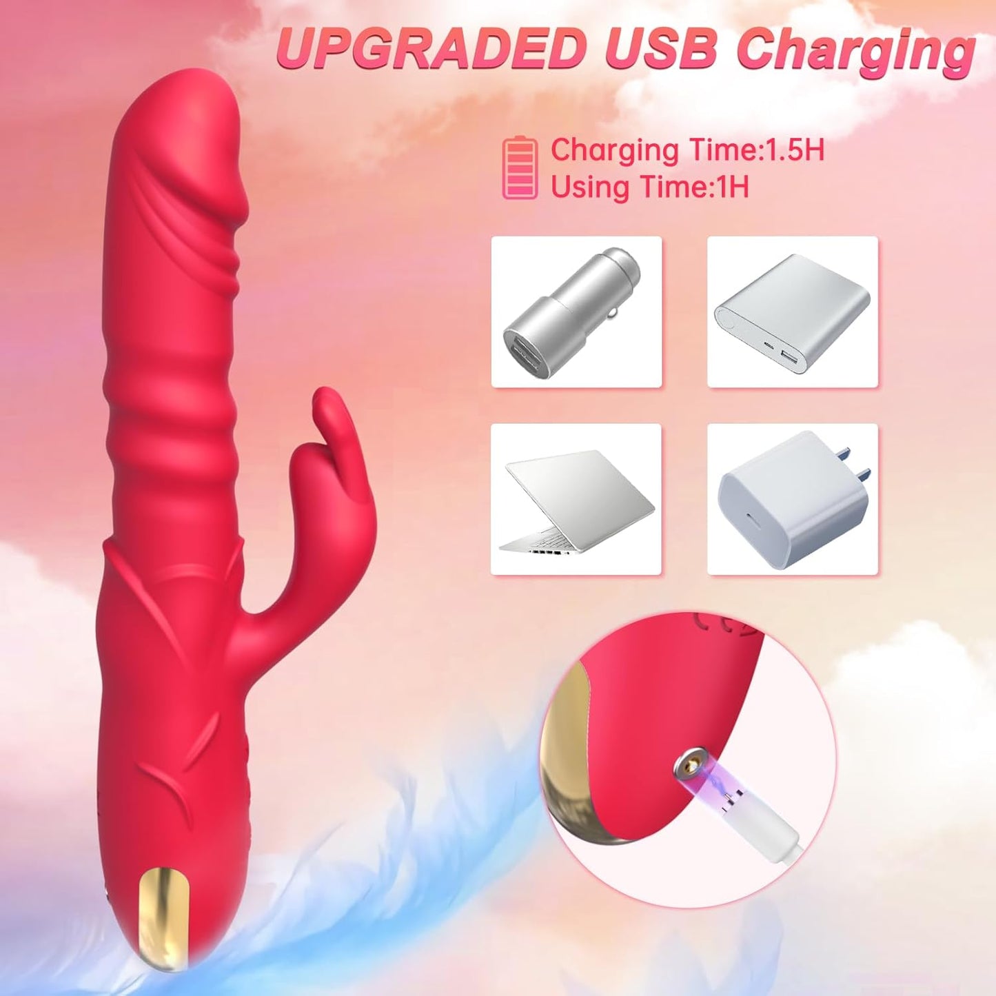 RoseThrust Thrusting Rabbit Vibrator 3 Thrust 10 Modes Silicone - SinfulX - 