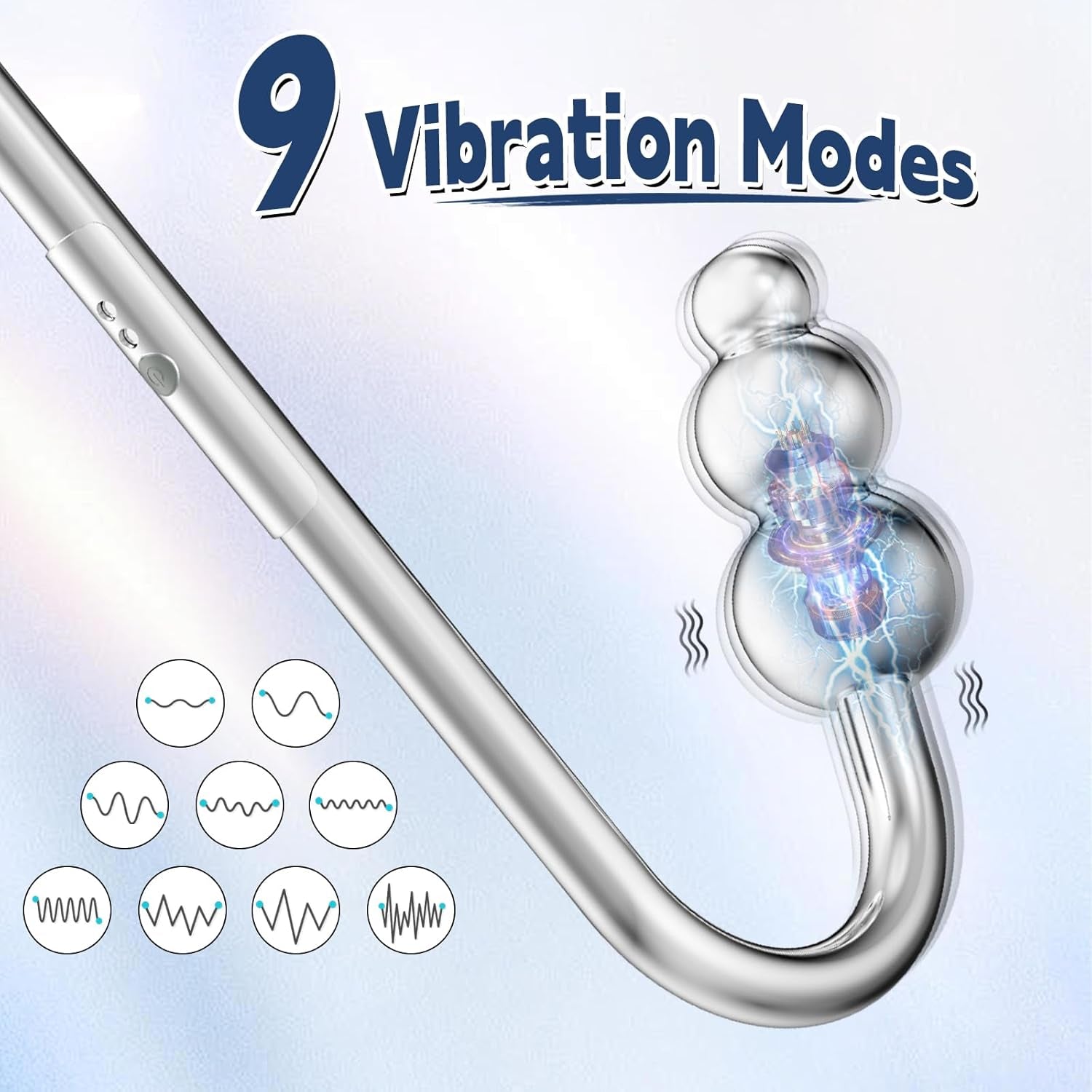 Vibrating Anal Hook Anal Plug, 3 Balls Anal Vibrator Anal Trainer Butt Plug with 9 Vibration Modes, Metal Anal Dilator Vagina Hook G Spot Stimulator SM Sex Toys for Beginners Gay Women Couples - SinfulX - 