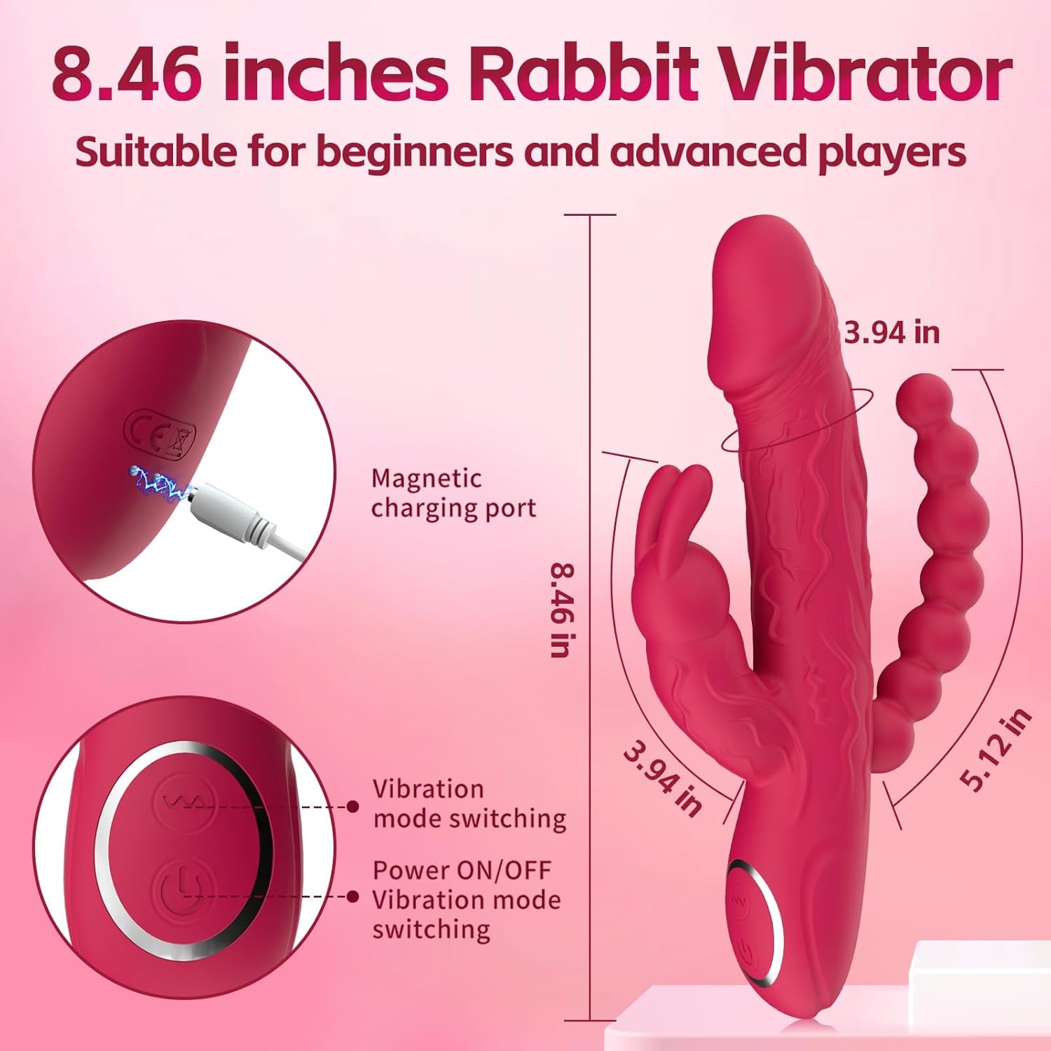 RoseFlux 3 - in - 1 Rabbit Vibrator 10 Modes Silicone Waterproof - SinfulX - 