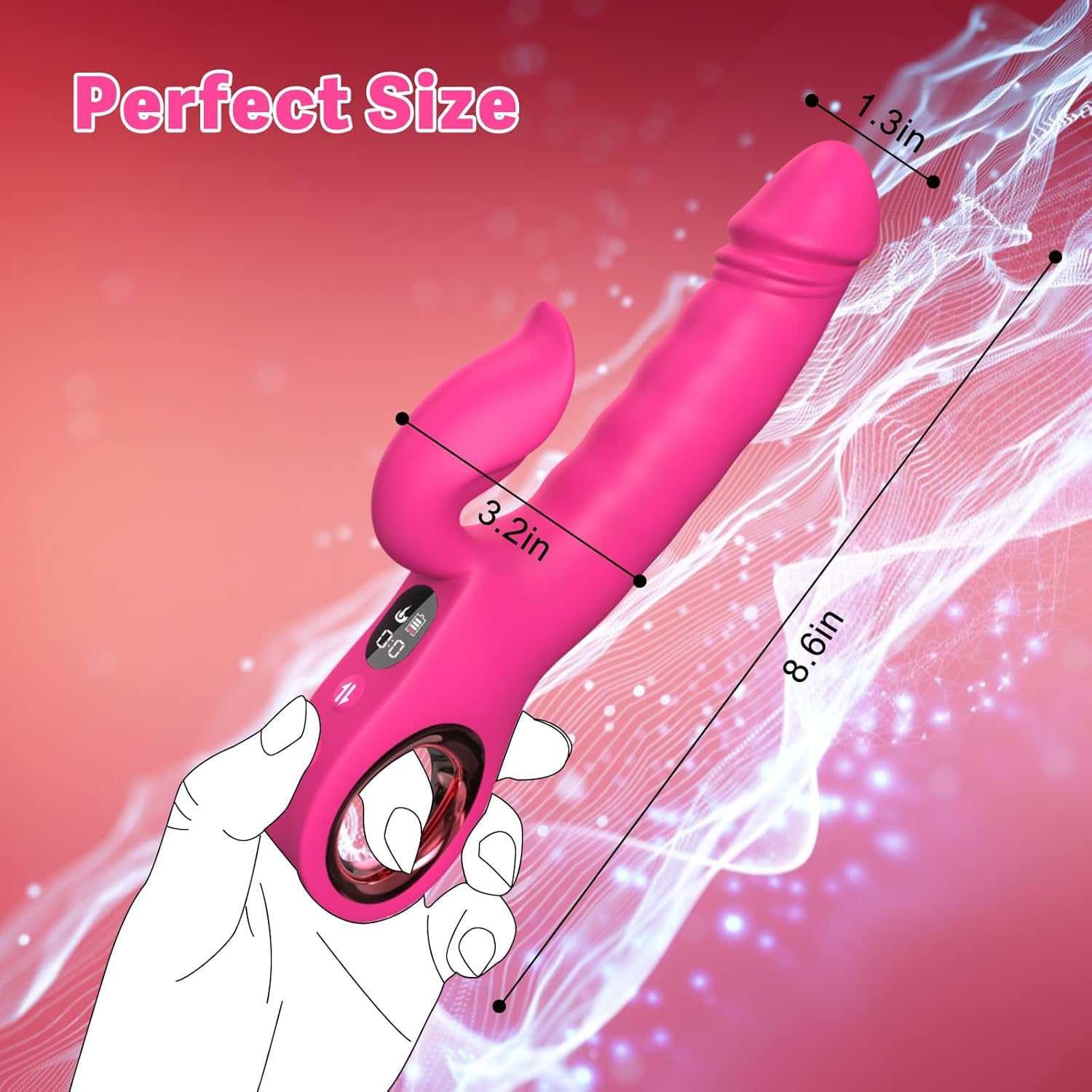 LuxeWave LCD Thrusting Rabbit Vibrator 7 Modes Magnetic Charge - SinfulX - 