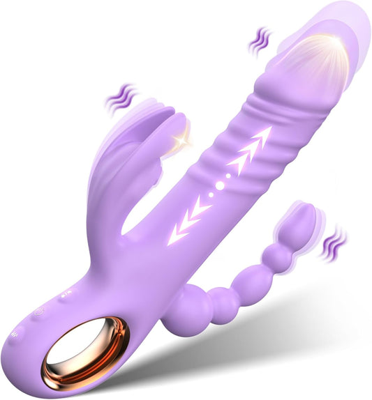Thrusting Dildo Vibrator Sex Toys for Women, G Spot Anal Rabbit Vibrators Adult Sex Toys with 7 Powerful Speeds & 7 Vibrating Modes Upgrade Silicone Waterproof Rechargeable,Purple - SinfulX - 