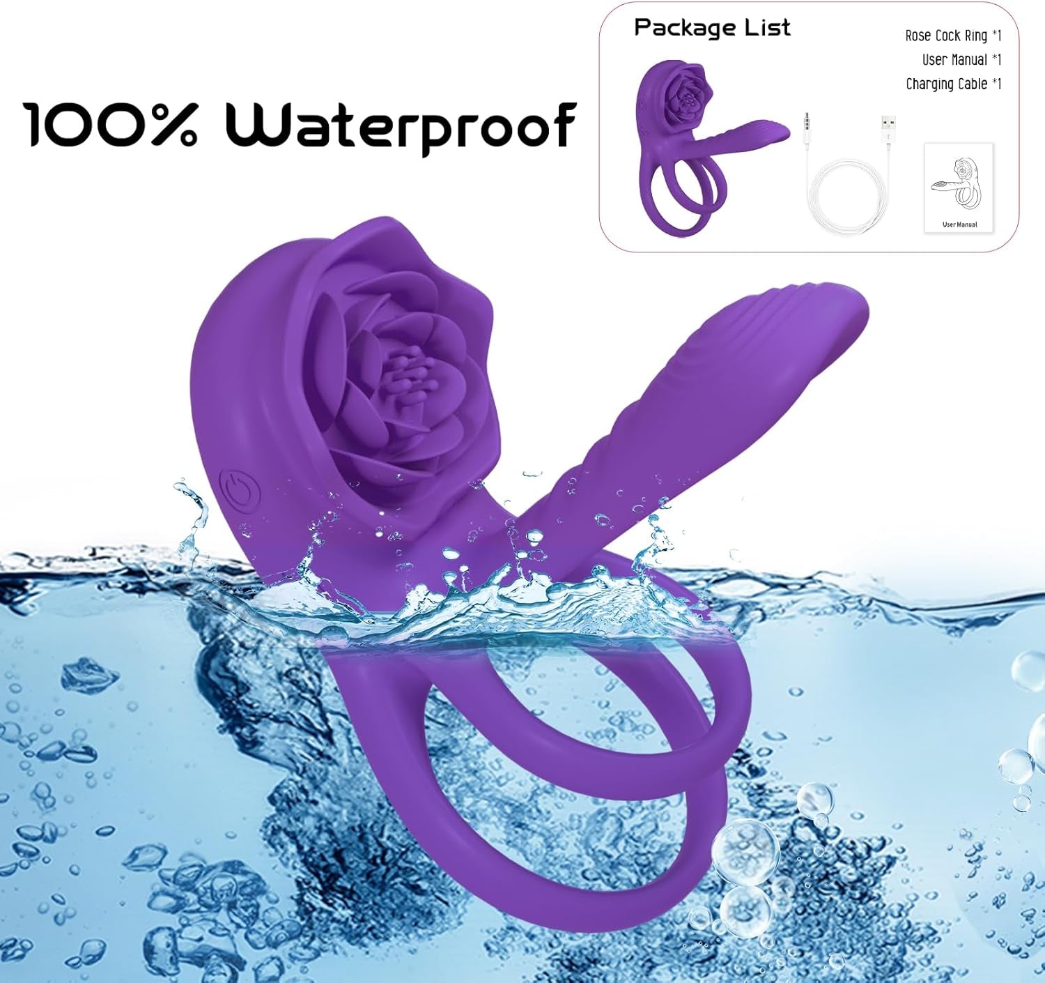 VioletPetal Rose Cock Ring Girth Sleeve Clit Vibrator 9 Modes - SinfulX - Personal Care > Sexual Wellness > Couples Cock Ring