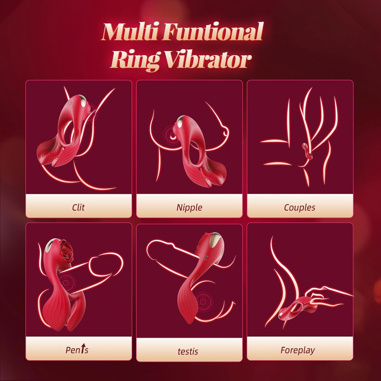 RoseTriad 3 Motor Cock Ring Clit Stimulator 7 Modes Silicone - SinfulX - Personal Care > Sexual Wellness > Couples Cock Ring