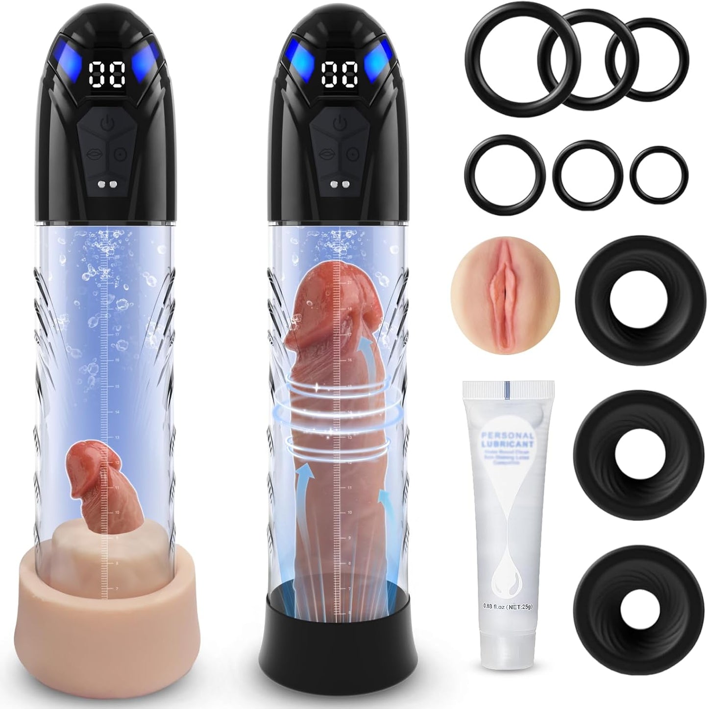 Electric Penis Pump Adult Sex Toys for Men Automatic Enlargers & Extend Pump for Men with 10 Erection Training Modes Male Masturbator Male Penis Pump Entender Pumps & Enlargers (6 Cock Rings) - SinfulX - 