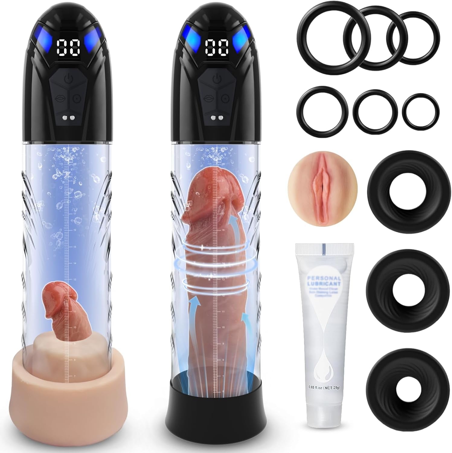 Electric Penis Pump Adult Sex Toys for Men Automatic Enlargers & Extend Pump for Men with 10 Erection Training Modes Male Masturbator Male Penis Pump Entender Pumps & Enlargers (6 Cock Rings) - SinfulX - 