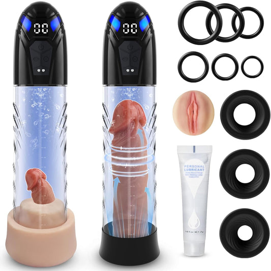 Electric Penis Pump Adult Sex Toys for Men Automatic Enlargers & Extend Pump for Men with 10 Erection Training Modes Male Masturbator Male Penis Pump Entender Pumps & Enlargers (6 Cock Rings) - SinfulX - 