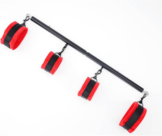 Spreader Bar Heavy Duty Stainless Steel Expandable Bar Home Gym with 4Pcs Furry Crocodile Red Adjustable Strap,Sports Aid Training Pilates Aid Kit,Indoor Yoga Set - SinfulX - 