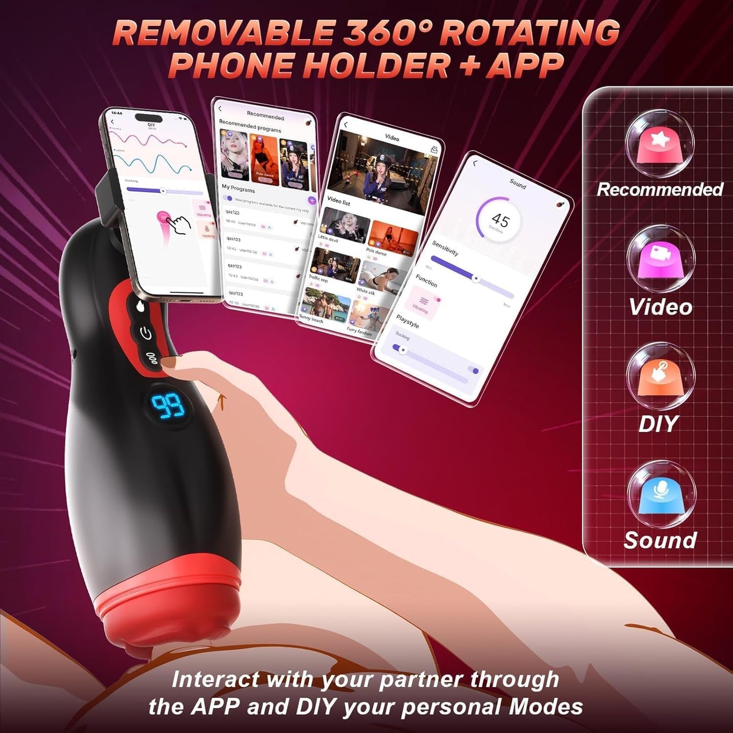 DockSync APP Male Suction Masturbator with Heating & Phone Holder - SinfulX - Personal Care > Sexual Wellness > Male Suction Vibrator