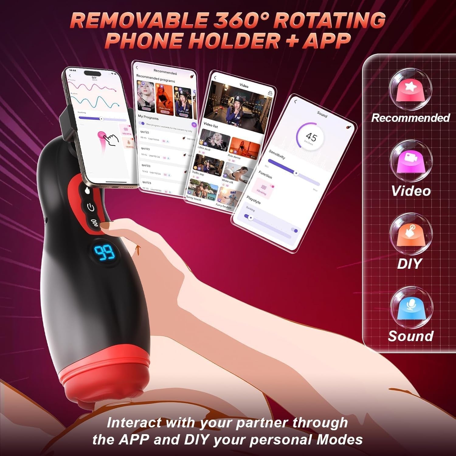 DockSync APP Male Suction Masturbator with Heating & Phone Holder - SinfulX - Personal Care > Sexual Wellness > Male Suction Vibrator