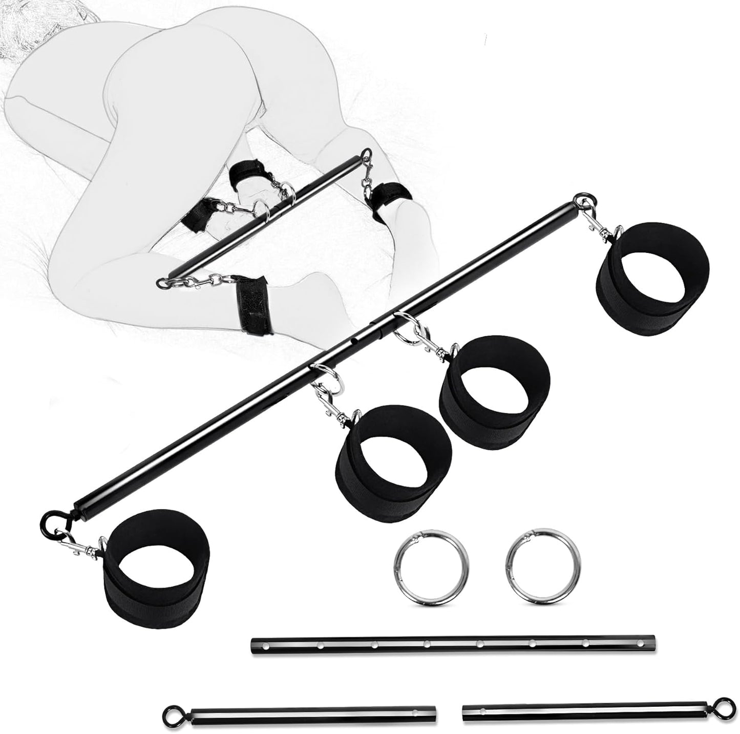 BDSM Spreader Bar Couples Sex Toys, Bondage Restraints with Adjustable Handcuffs, Adjustable BDSM Sex Bar Toys Detachable, Bondage Set Adult Sex Toy for Couple - SinfulX - 