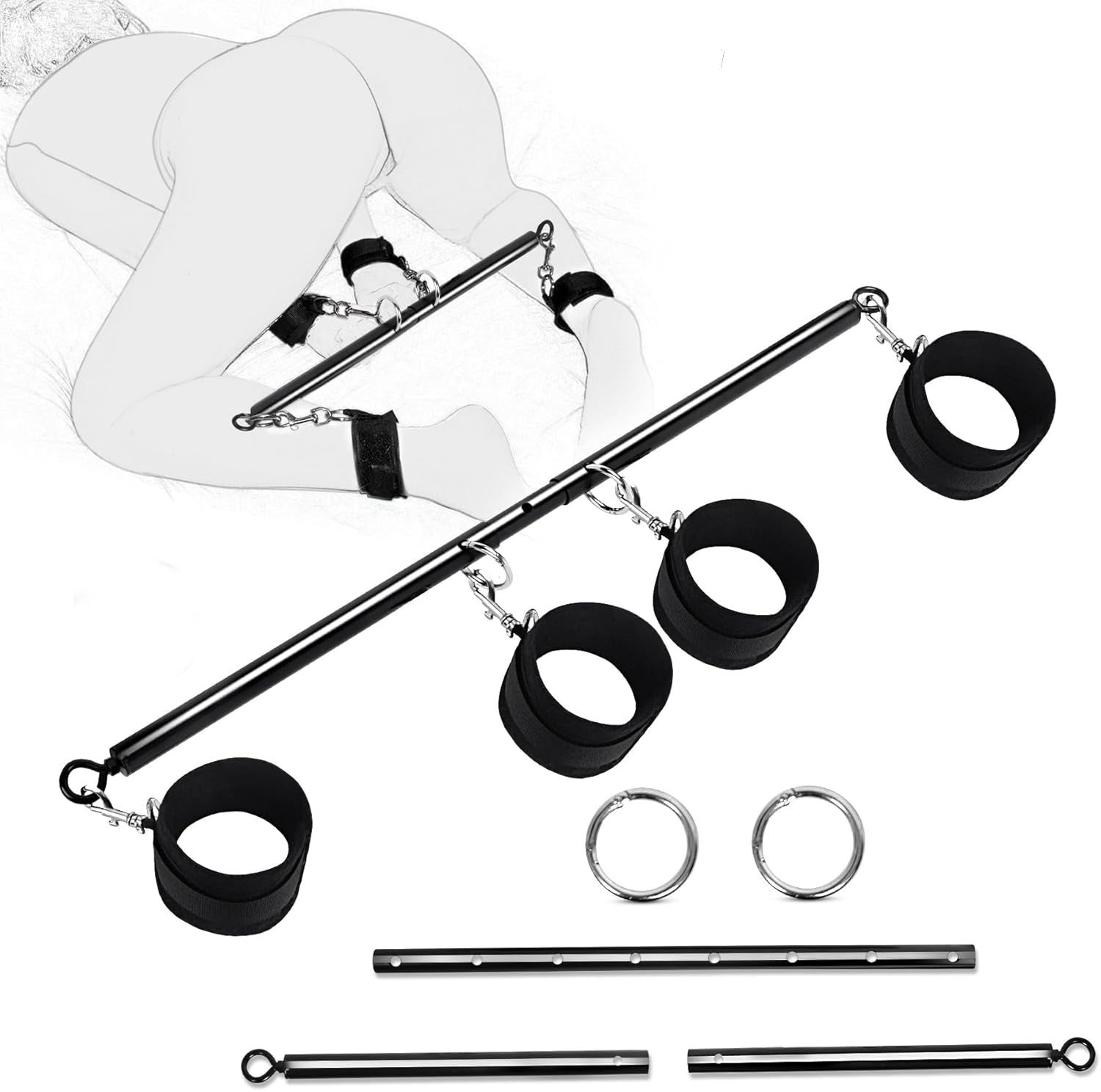 BDSM Spreader Bar Couples Sex Toys, Bondage Restraints with Adjustable Handcuffs, Adjustable BDSM Sex Bar Toys Detachable, Bondage Set Adult Sex Toy for Couple - SinfulX - 