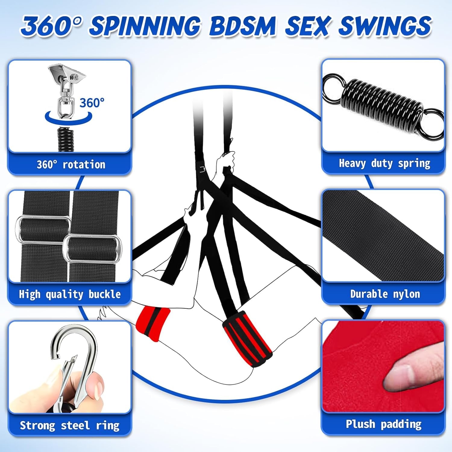 VortexSpin 360° Ceiling BDSM Swing 800lb Adjustable - SinfulX - 