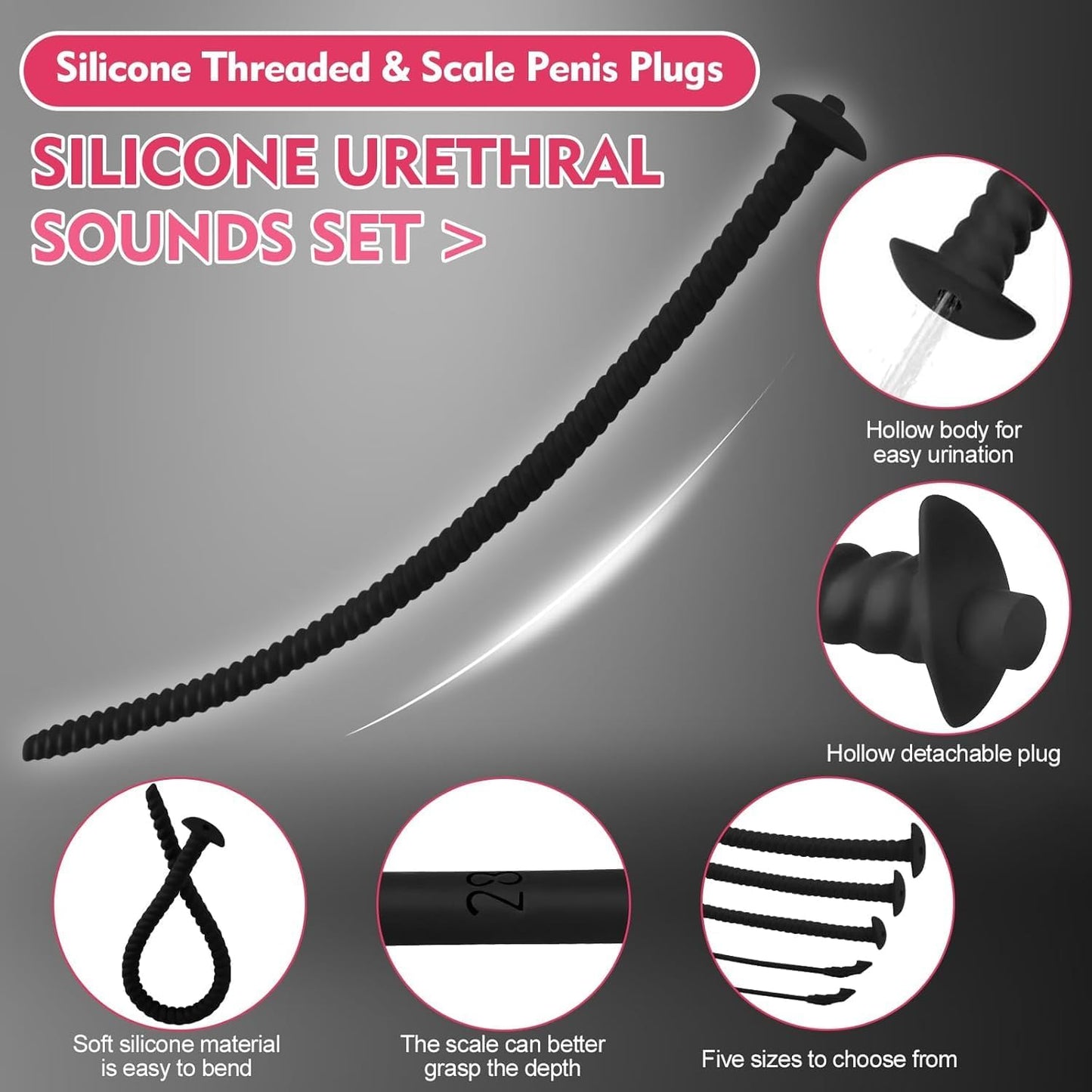 DualPath 5PCS Urethral Sounds Silicone Dilator Set - SinfulX - Personal Care > Sexual Wellness > Penis Plug