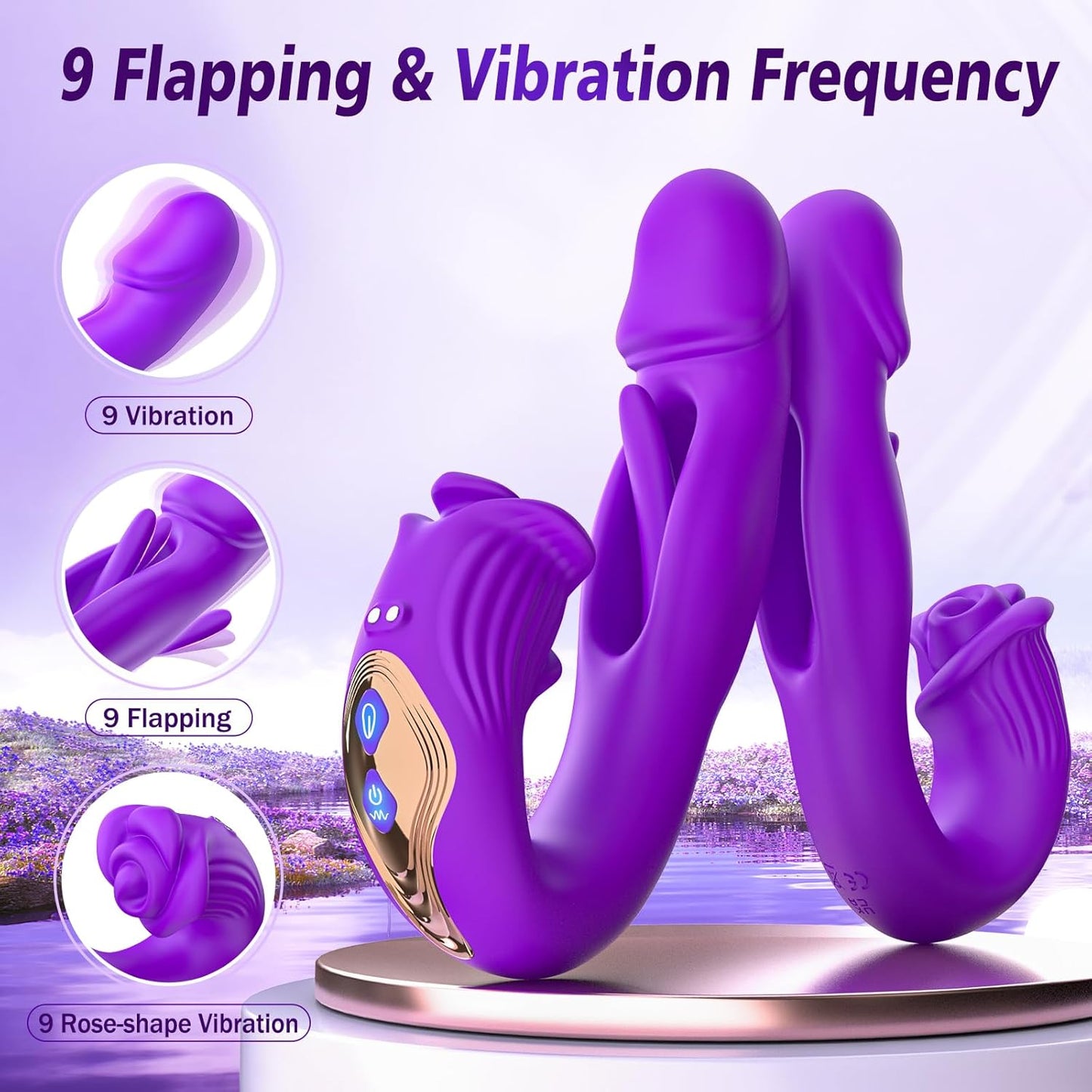 Vibrator Rabbit Dildos Sex Toys for Women  G Spot Vibrator Finger Massager with 9 Vibration & Flapping, Rose Clitoral Anal Nipple Stimulator, 3 in 1 Adult Sex Toys for Female Couple Games