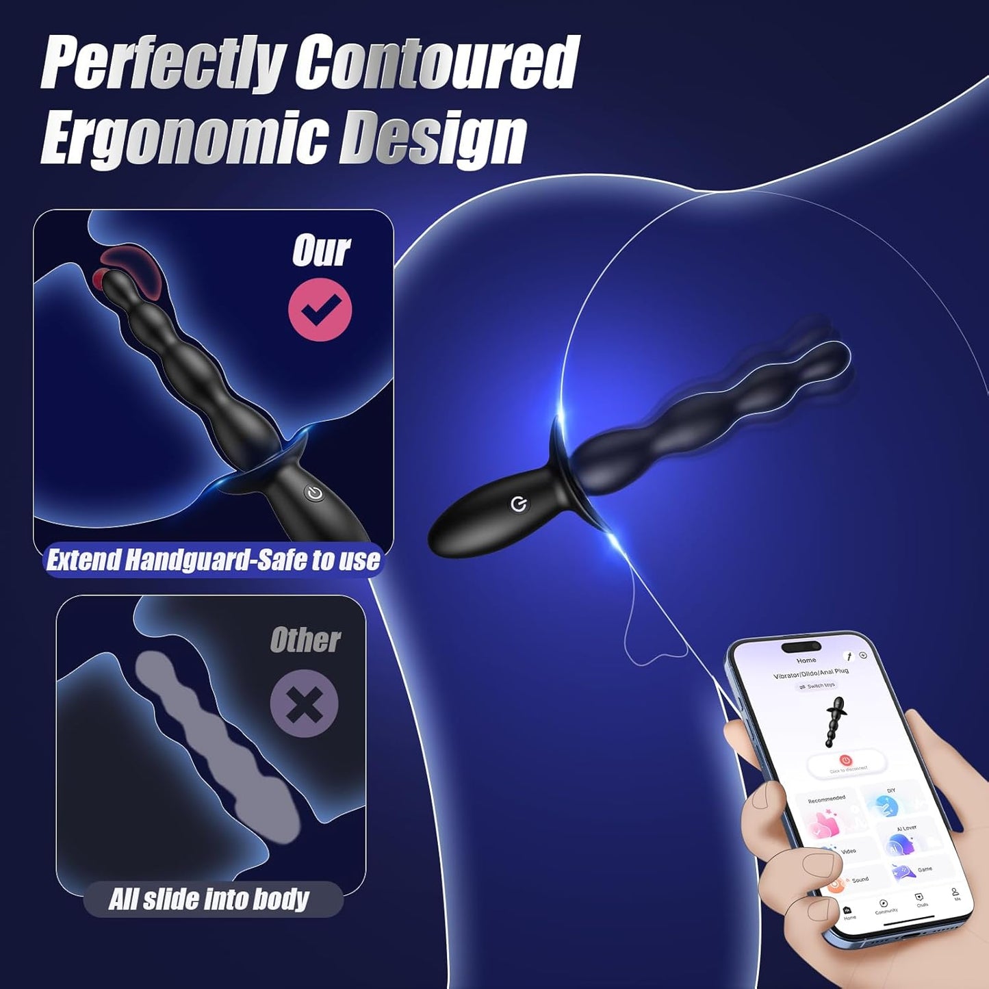 Anal Vibrator Prostate Massager - Beginner-Friendly 10 Vibrating Butt Plug Anal Beads with APP Control, Flexible Soft Silicone Anal Toys Waterproof Male Sex Toys for Men Women Couples