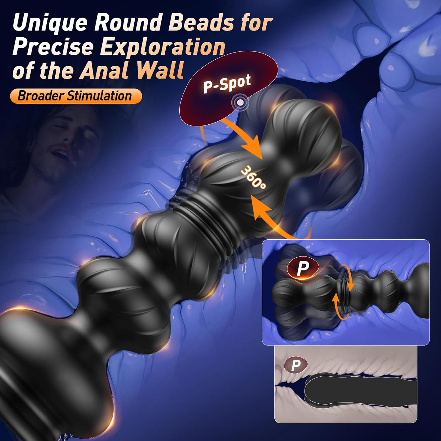 Thrusting Anal Beads Prostate Massager, Anal Vibrator Anal Toys Butt Plug 10 Vibrating Thrusting Anal Plug Male Sex Toys for Men Women Adult Toys Gradual Bead Anal Trainer App (Jet - Black) - SinfulX - 