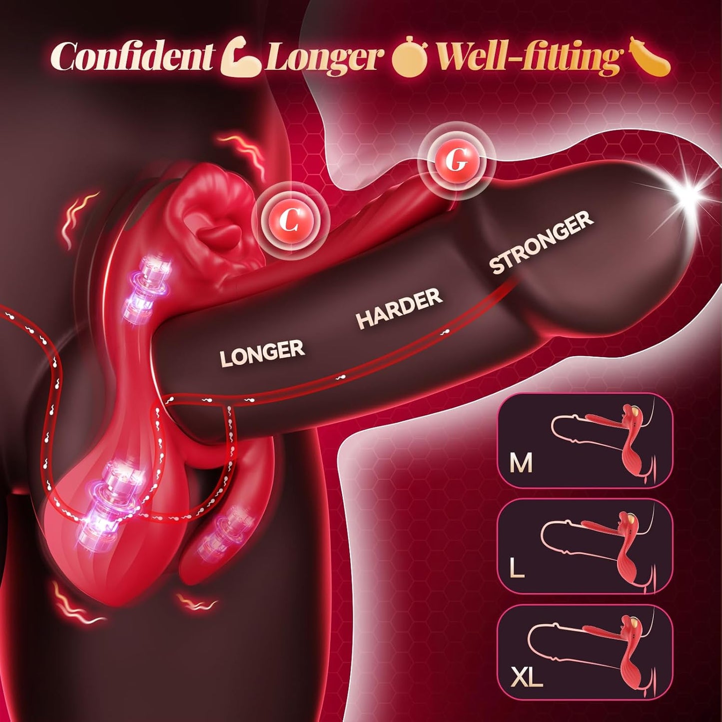 QuadWave 4 Motor Cock Ring Clit Stimulator 7 Modes Silicone - SinfulX - Personal Care > Sexual Wellness > Couples Cock Ring